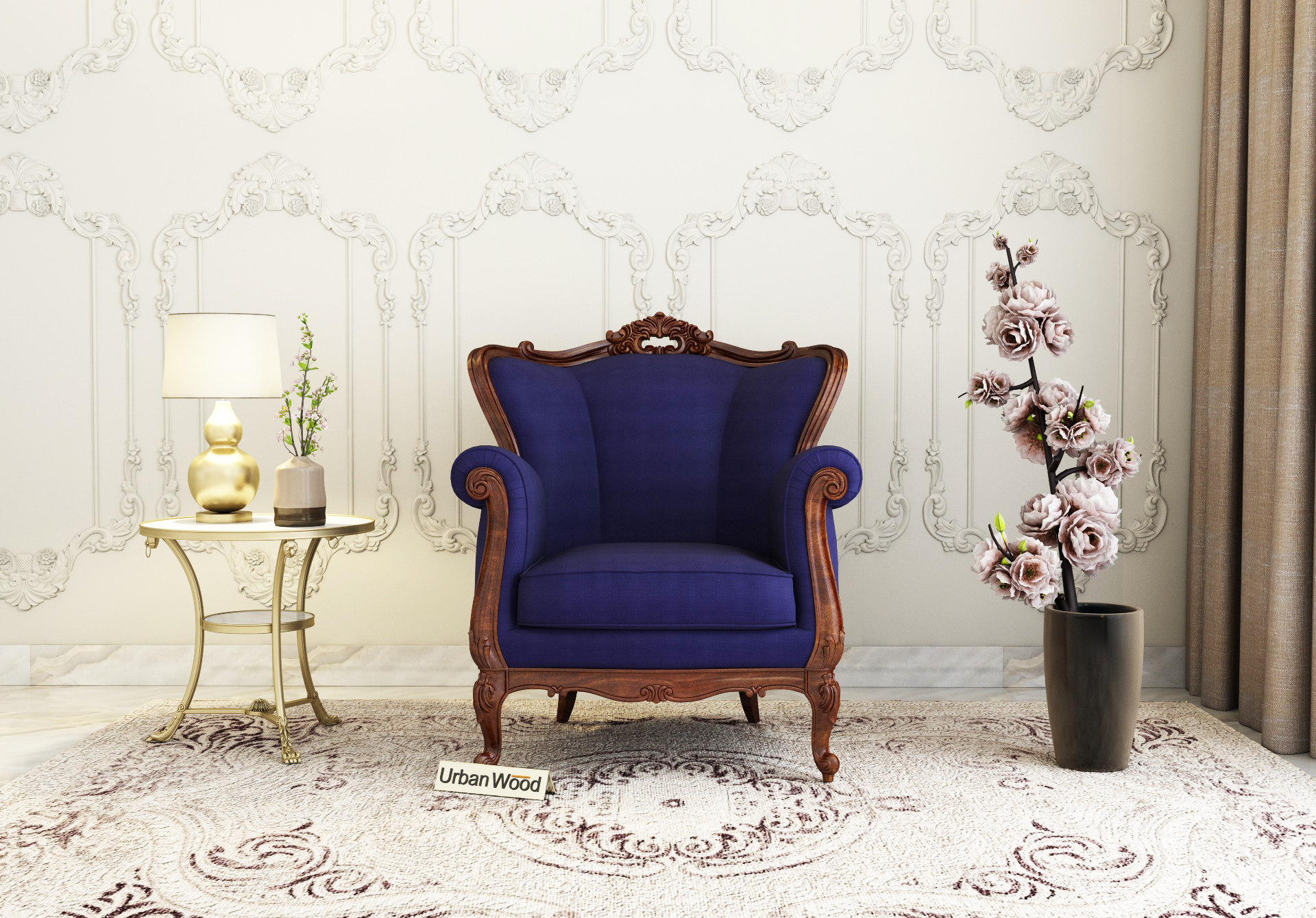 Badge Arm Chair ( Cotton, Navy Blue )