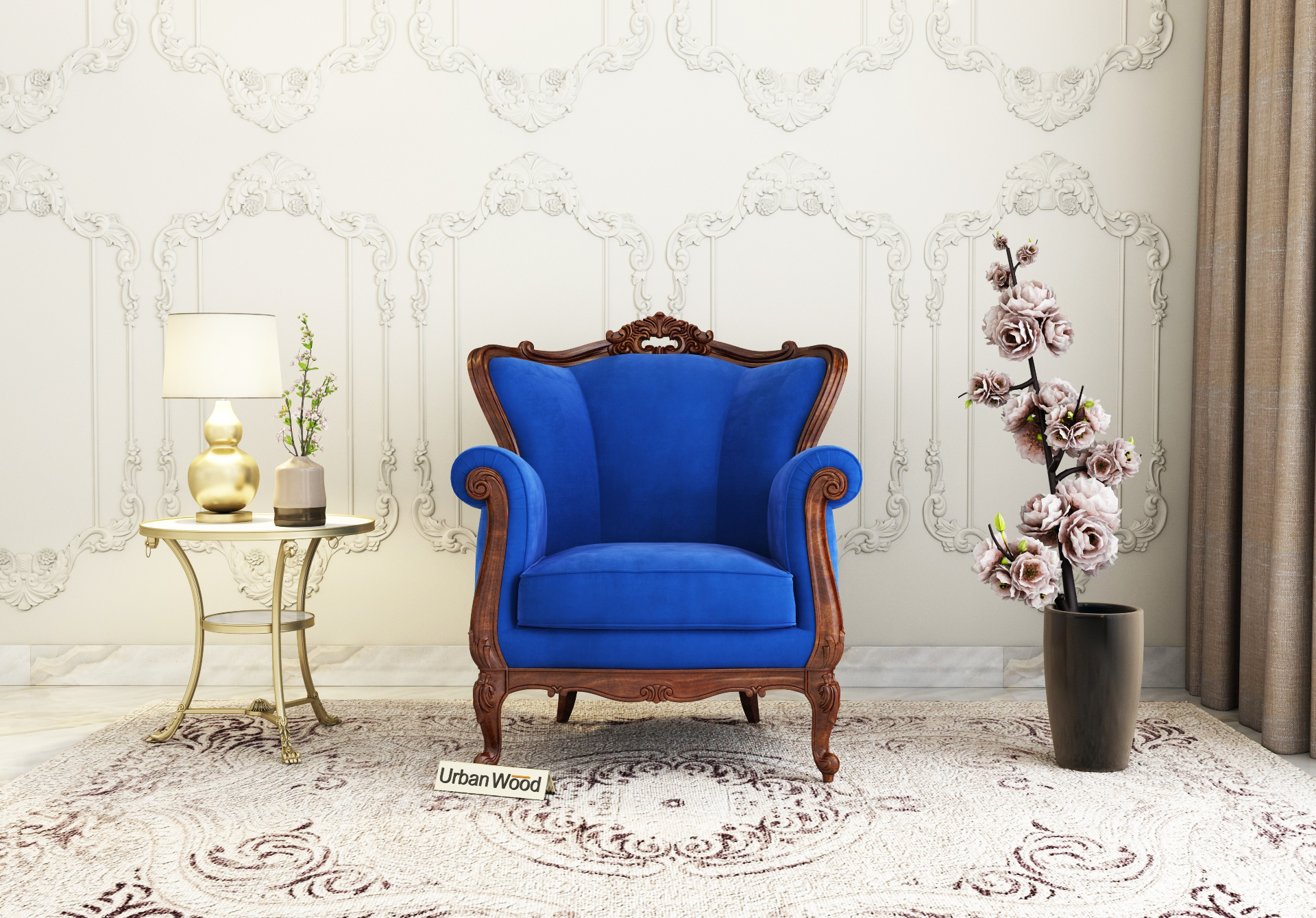 Badge Arm Chair ( Velvet , Sapphire Blue )