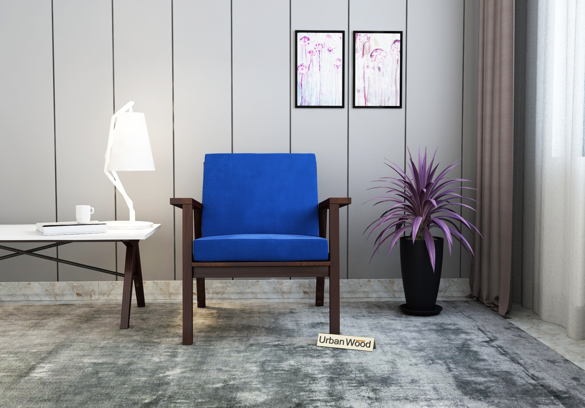 Rouge Arm Chair ( Velvet , Sapphire Blue )