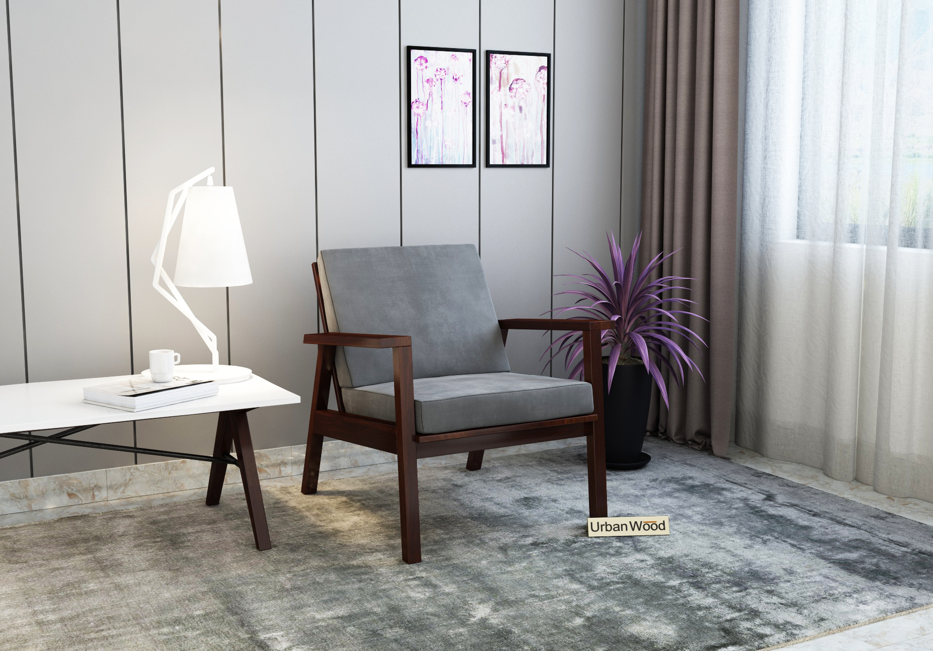 Rouge Arm Chair ( Velvet, Stone Grey )