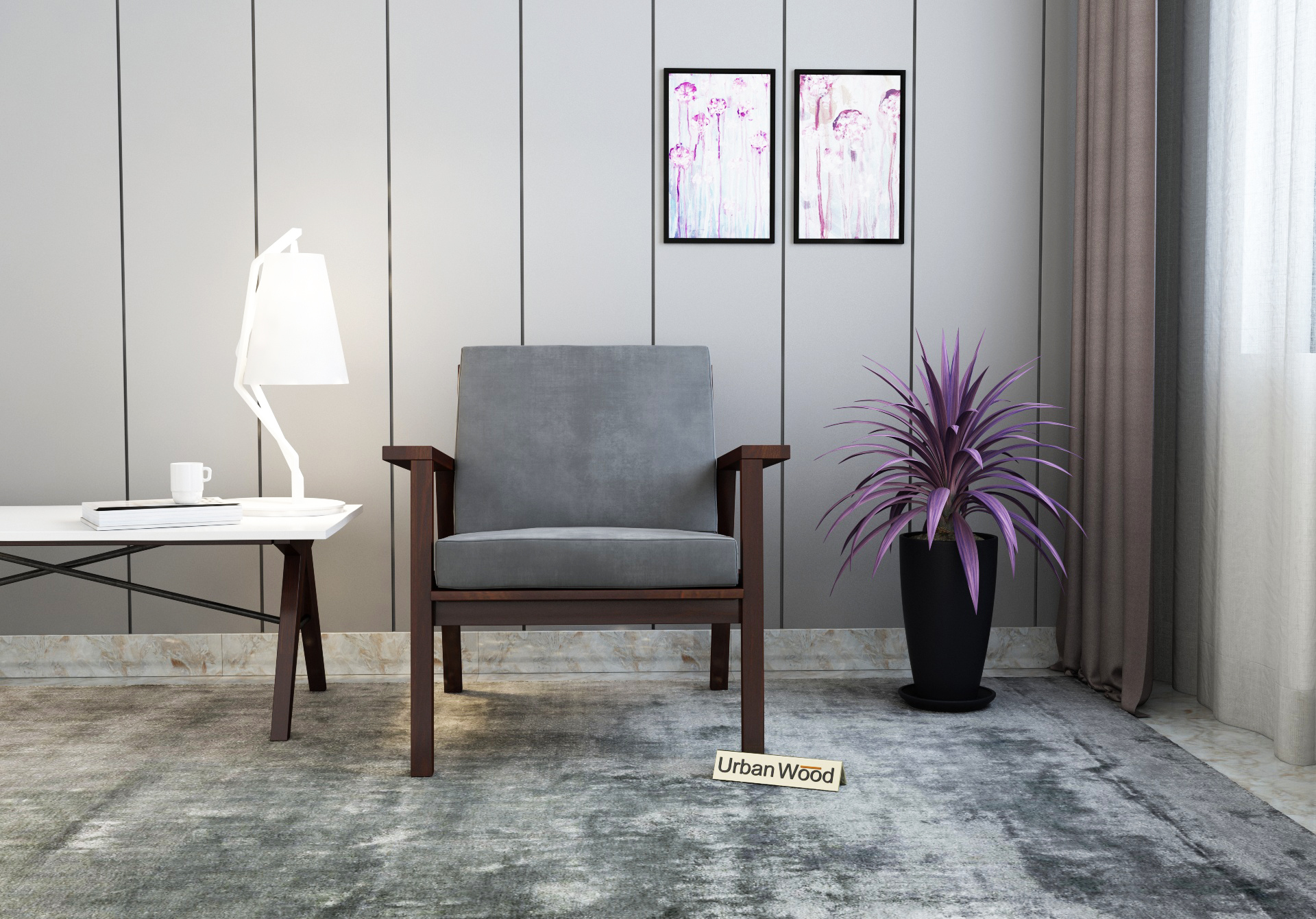 Rouge Arm Chair ( Velvet, Stone Grey )