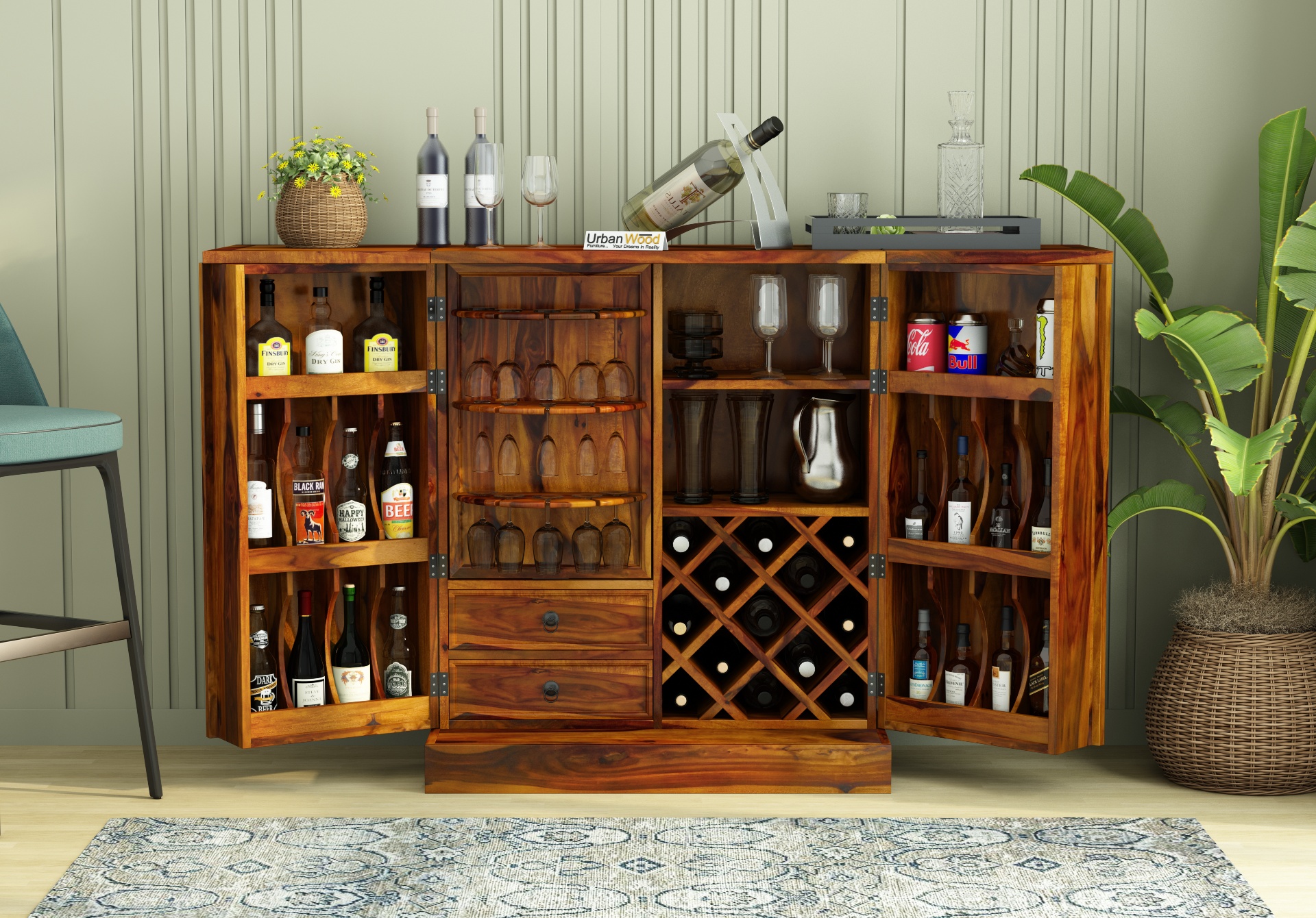 Classic Bar Cabinet (Honey Finish)