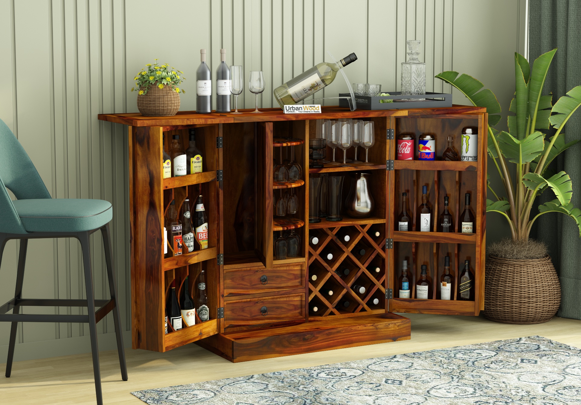 Classic Bar Cabinet (Honey Finish)