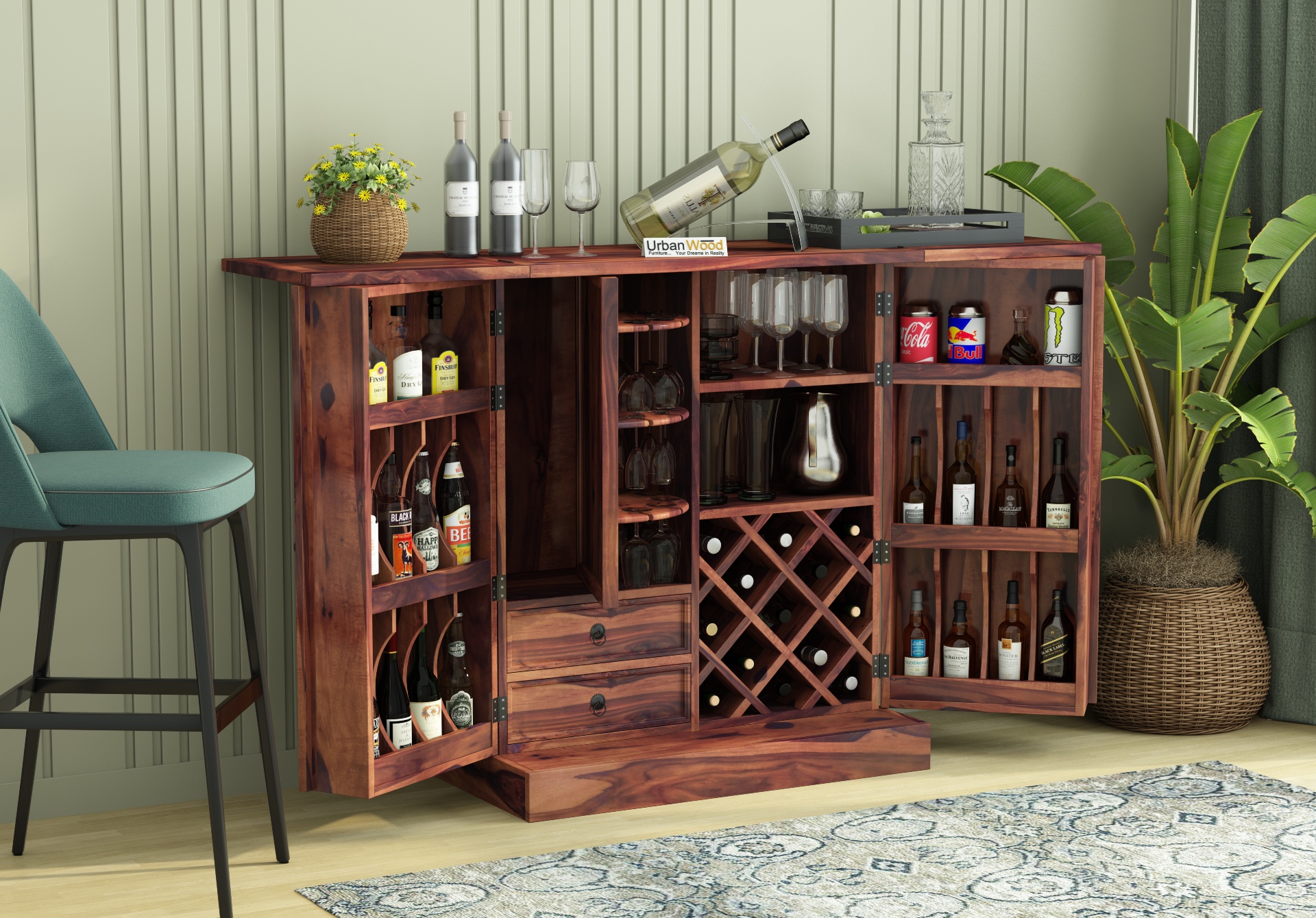 Classic Bar Cabinet (Teak Finish)