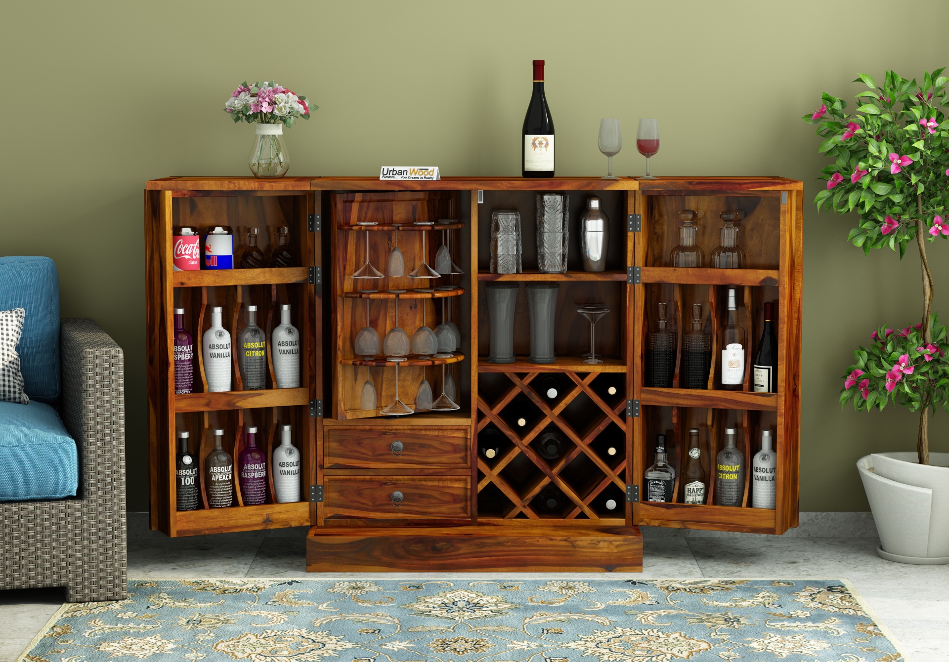 Morgana Bar Cabinet (Honey Finish)