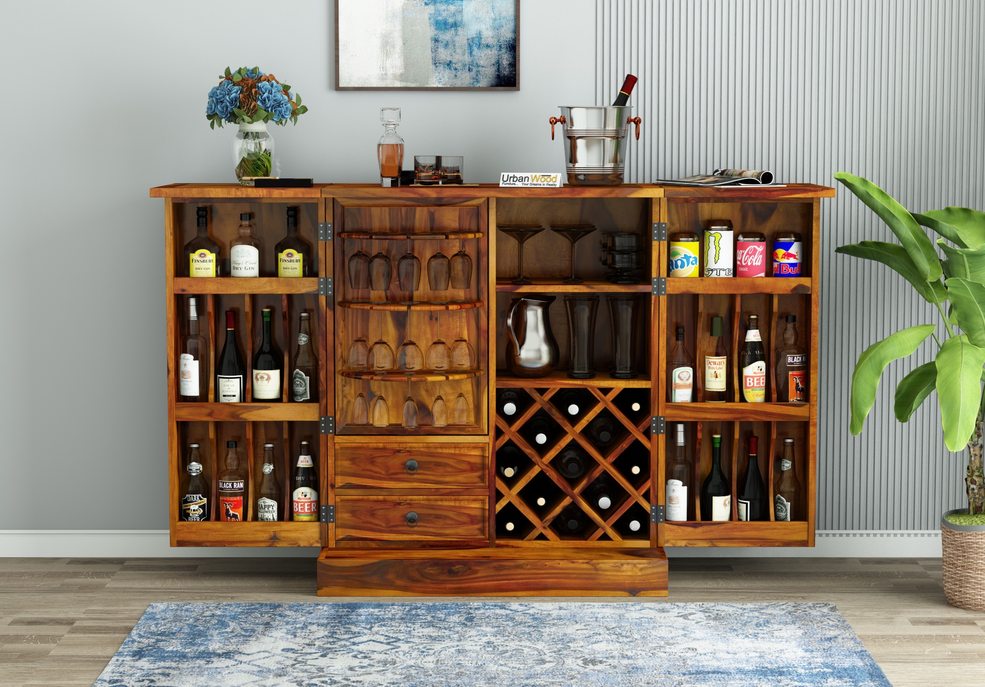 Relay Bar Cabinet ( Honey Finish )
