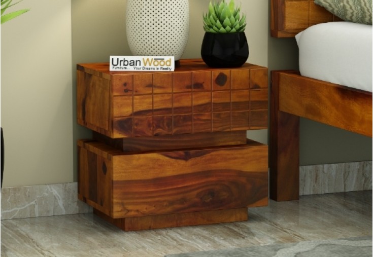 Solic Wooden Bedside Table (Honey Finish)