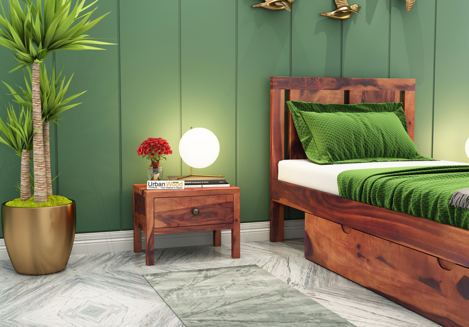 Topaz Bedside Table ( Teak Finish )
