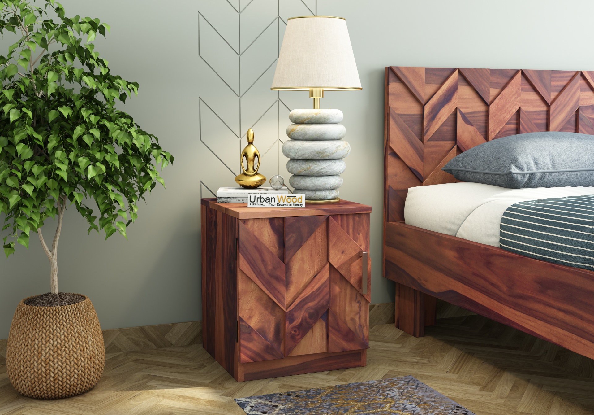 Trace Bed Side Table ( Teak Finish )