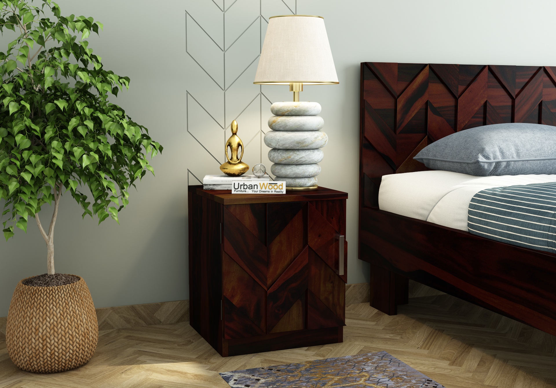 Trace Bed Side Table ( Walnut Finish )