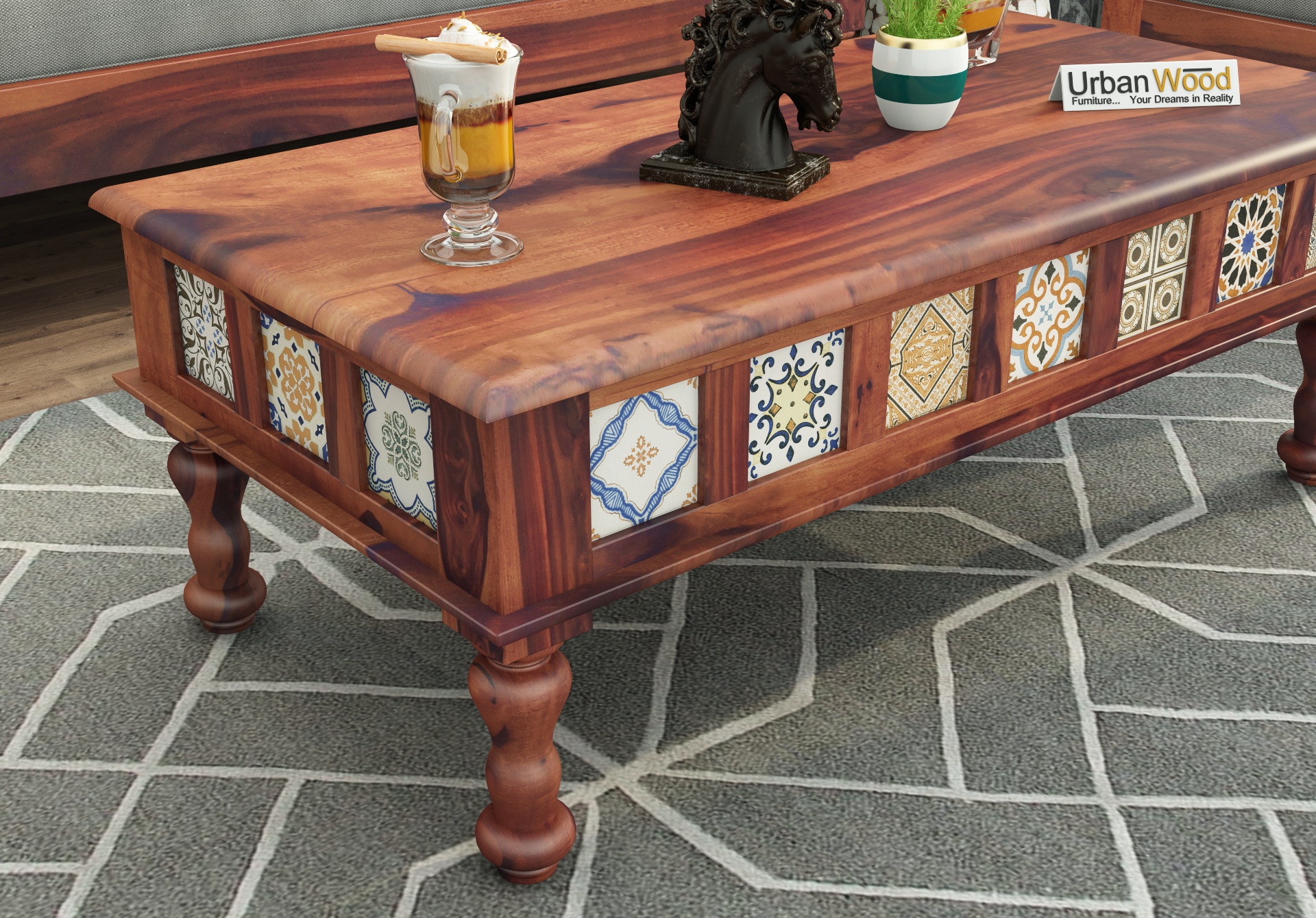 Relay Ceramic Tile Coffee Table (Teak Finish)