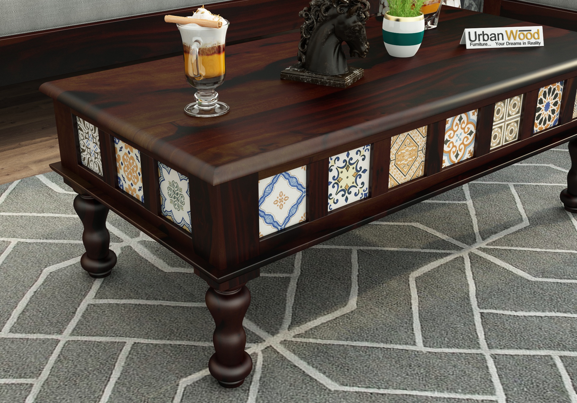 Relay Ceramic Tile Coffee Table (Walnut Finish)