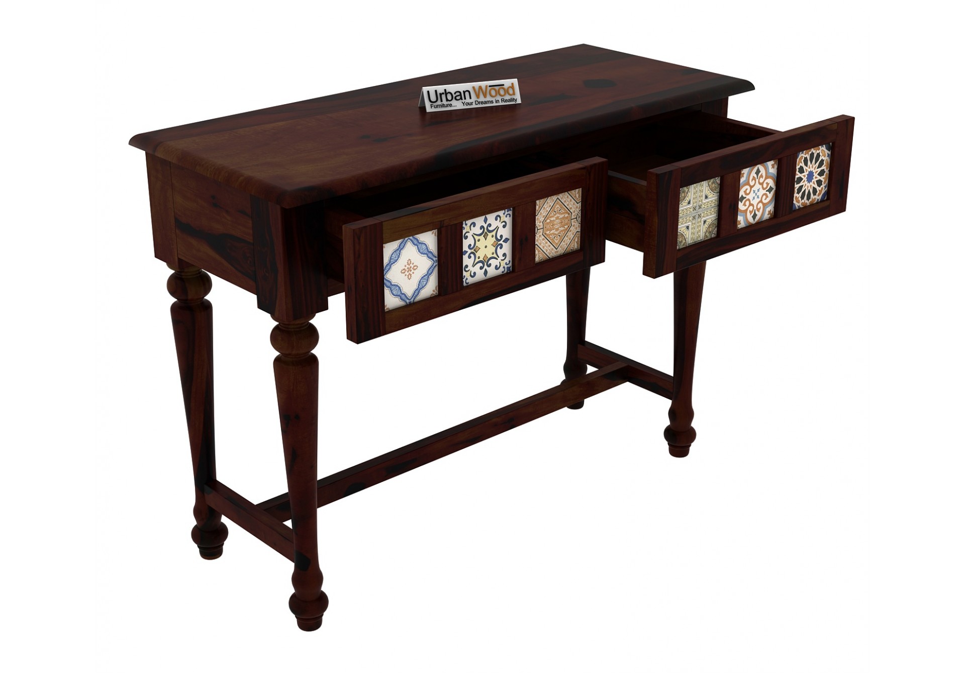 Relay Ceramic Tile Console Table (Walnut Finish)