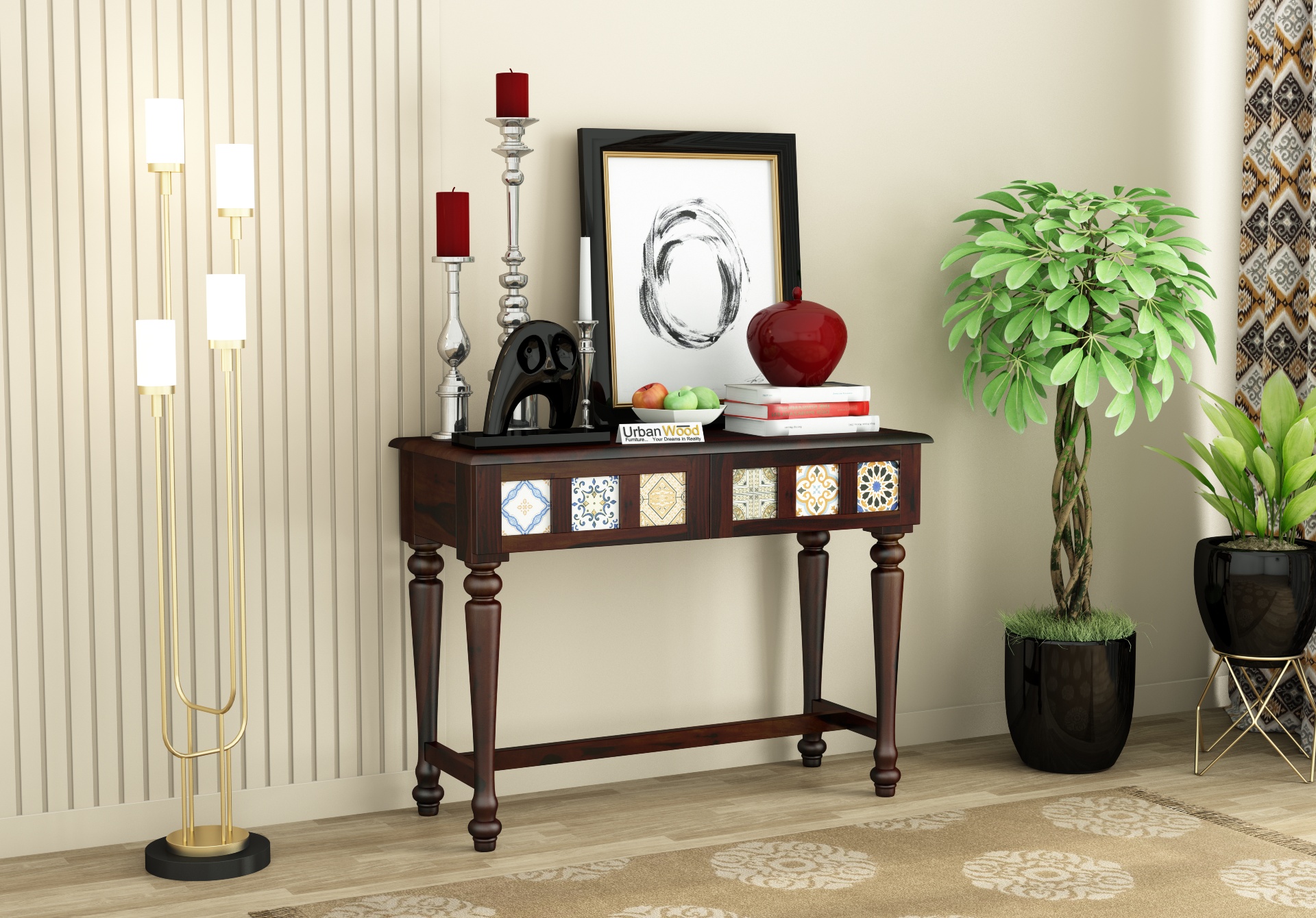 Relay Ceramic Tile Console Table (Walnut Finish)