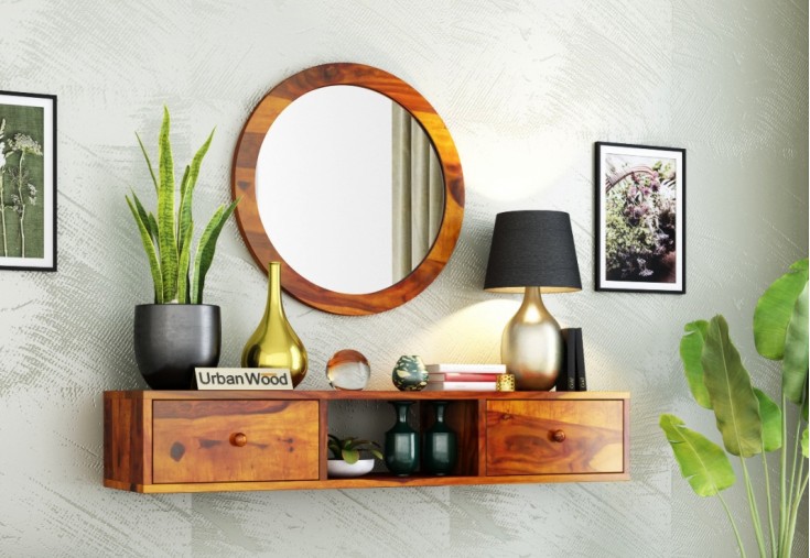 Rose Wall Mounted Console Table with Mirror ( Honey Finish )