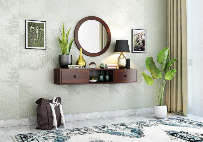 Rose Wall Mounted Console Table with Mirror ( Walnut Finish )