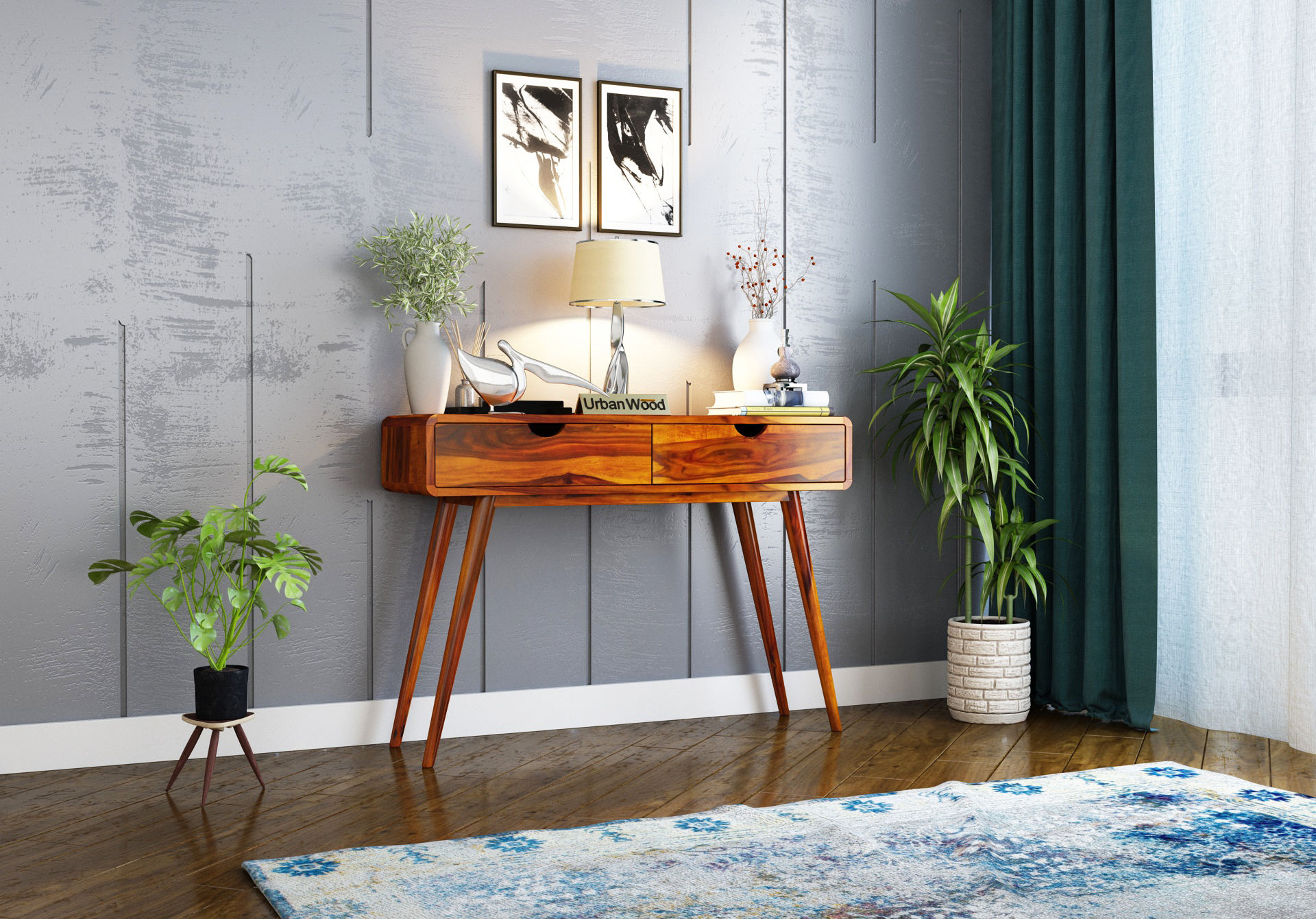 Yarn Console Table with Storage <small>( Honey Finish )</small>