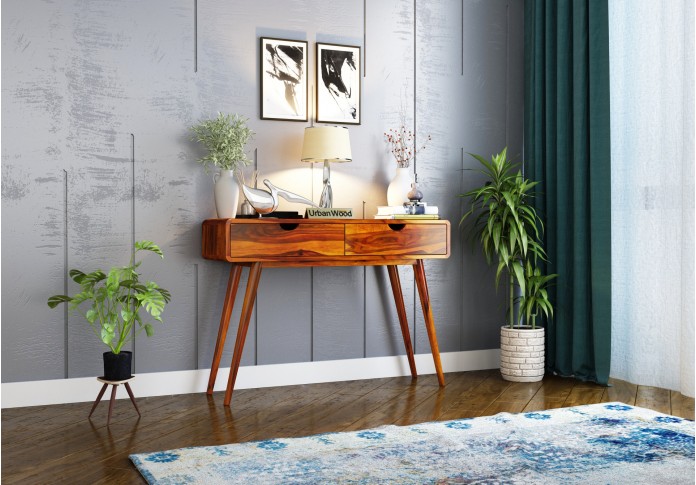 Yarn Console Table with Storage ( Honey Finish )