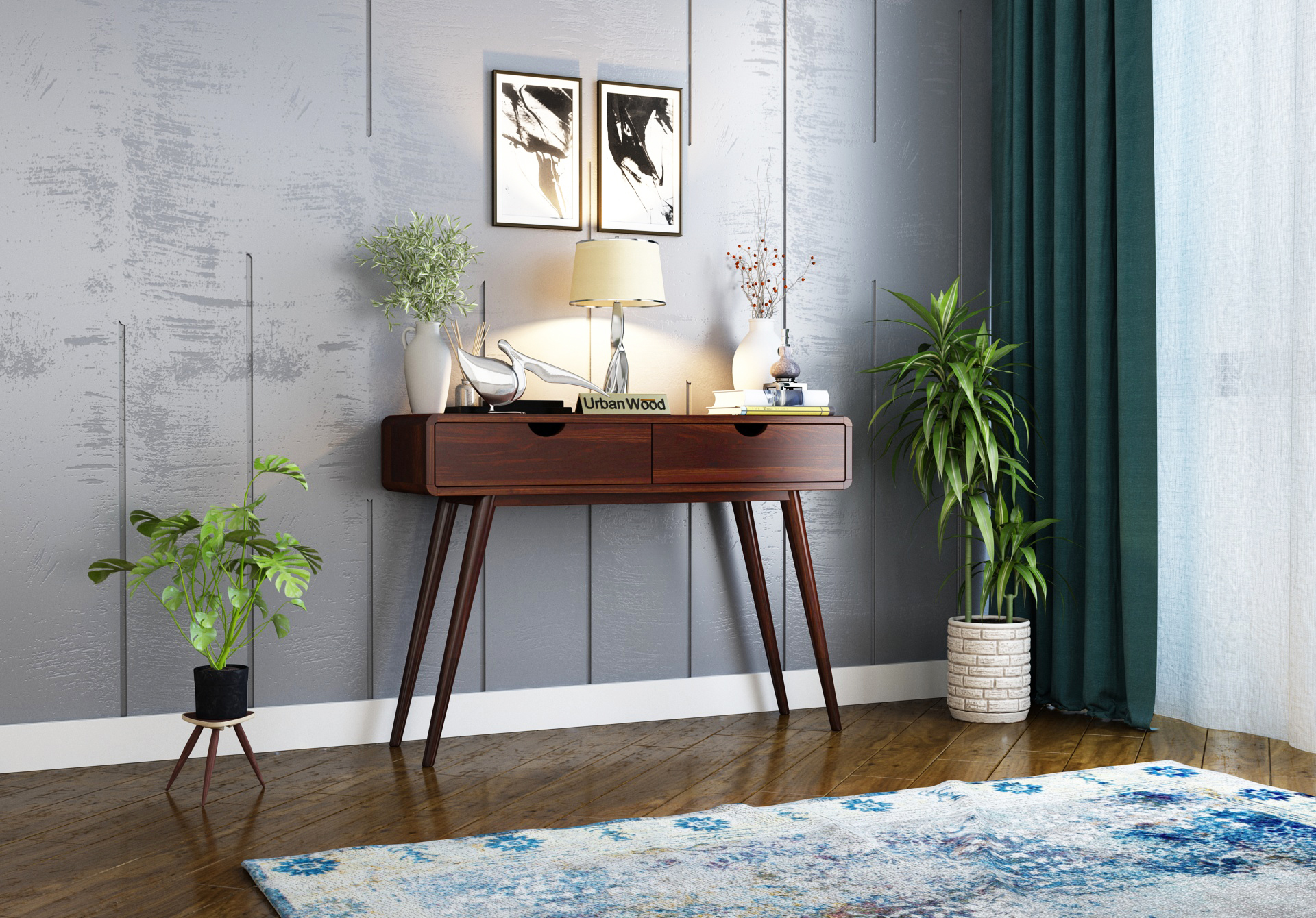 Yarn Console Table with Storage <small>( Walnut Finish )</small>