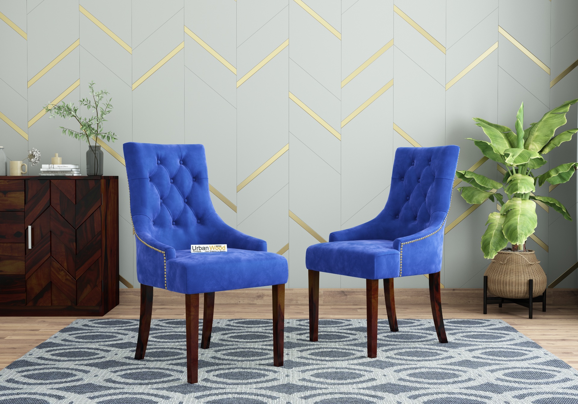 Knit Dining Chair - Set Of 2 (Velvet, Sapphire Blue)