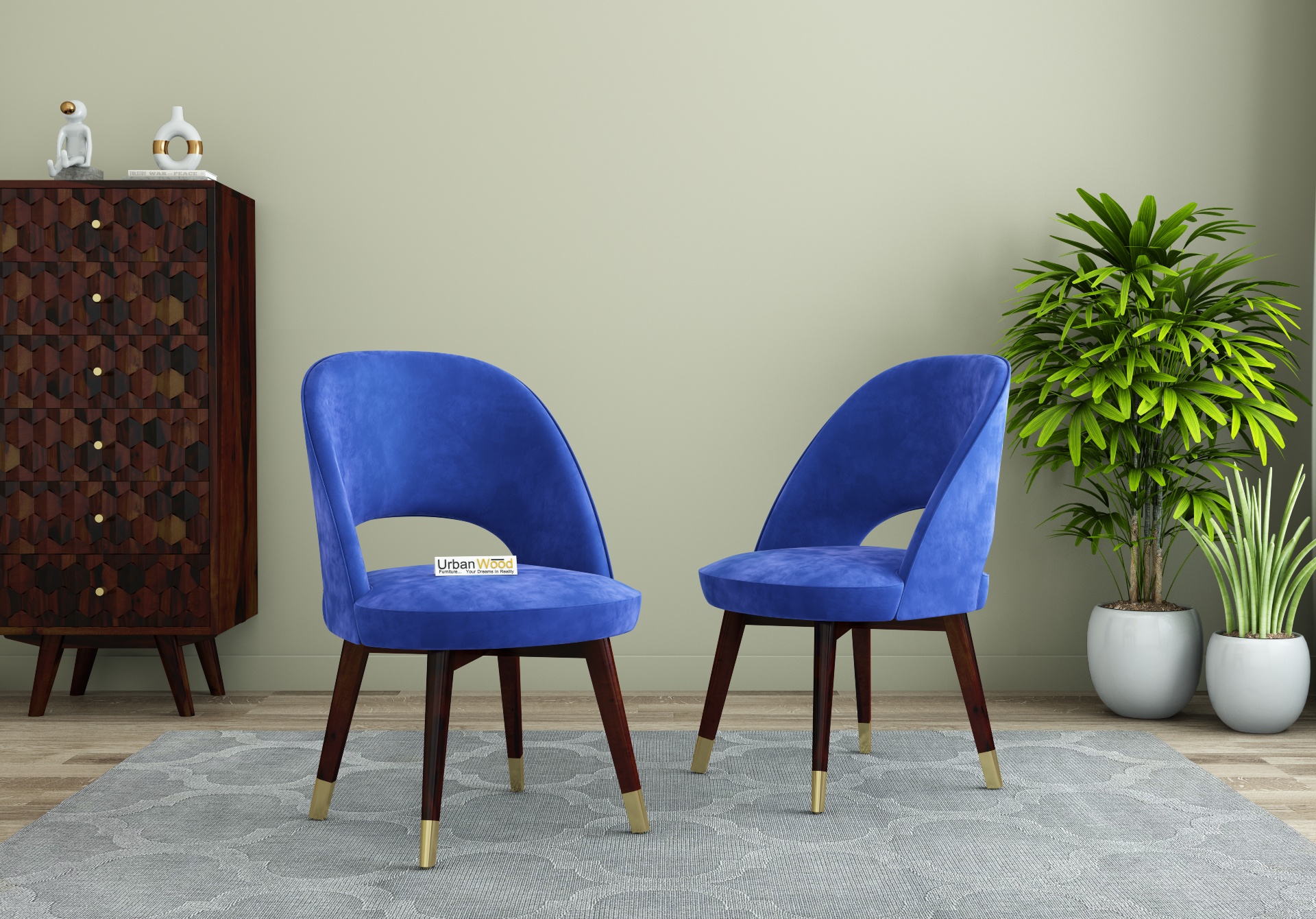 Luna Carved Back Dining Chair - Set Of 2 (Velvet, Sapphire Blue)