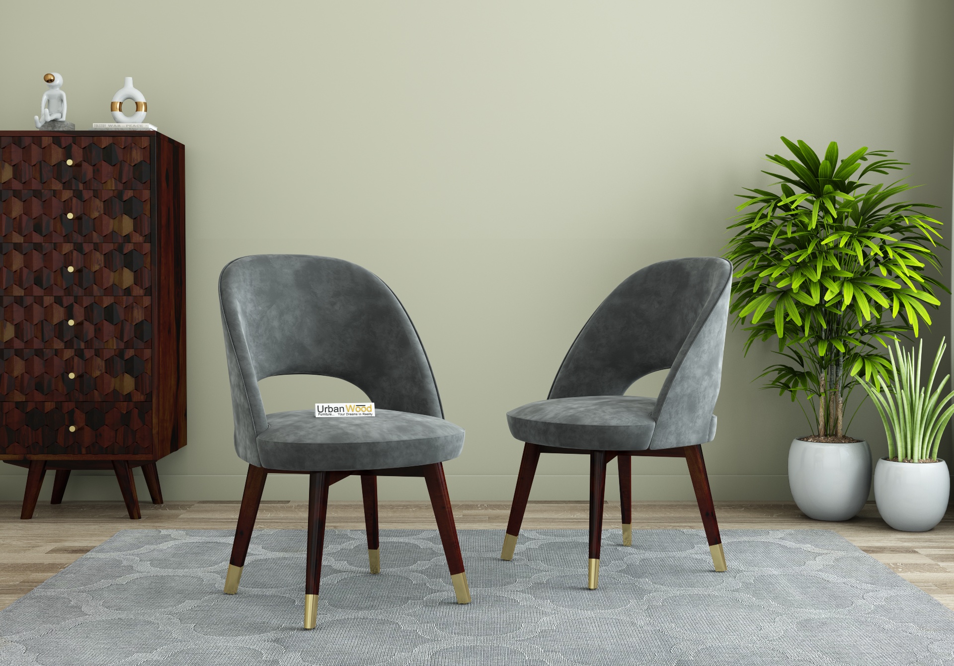 Luna Carved Back Dining Chair - Set Of 2 (Velvet, Stone Grey)