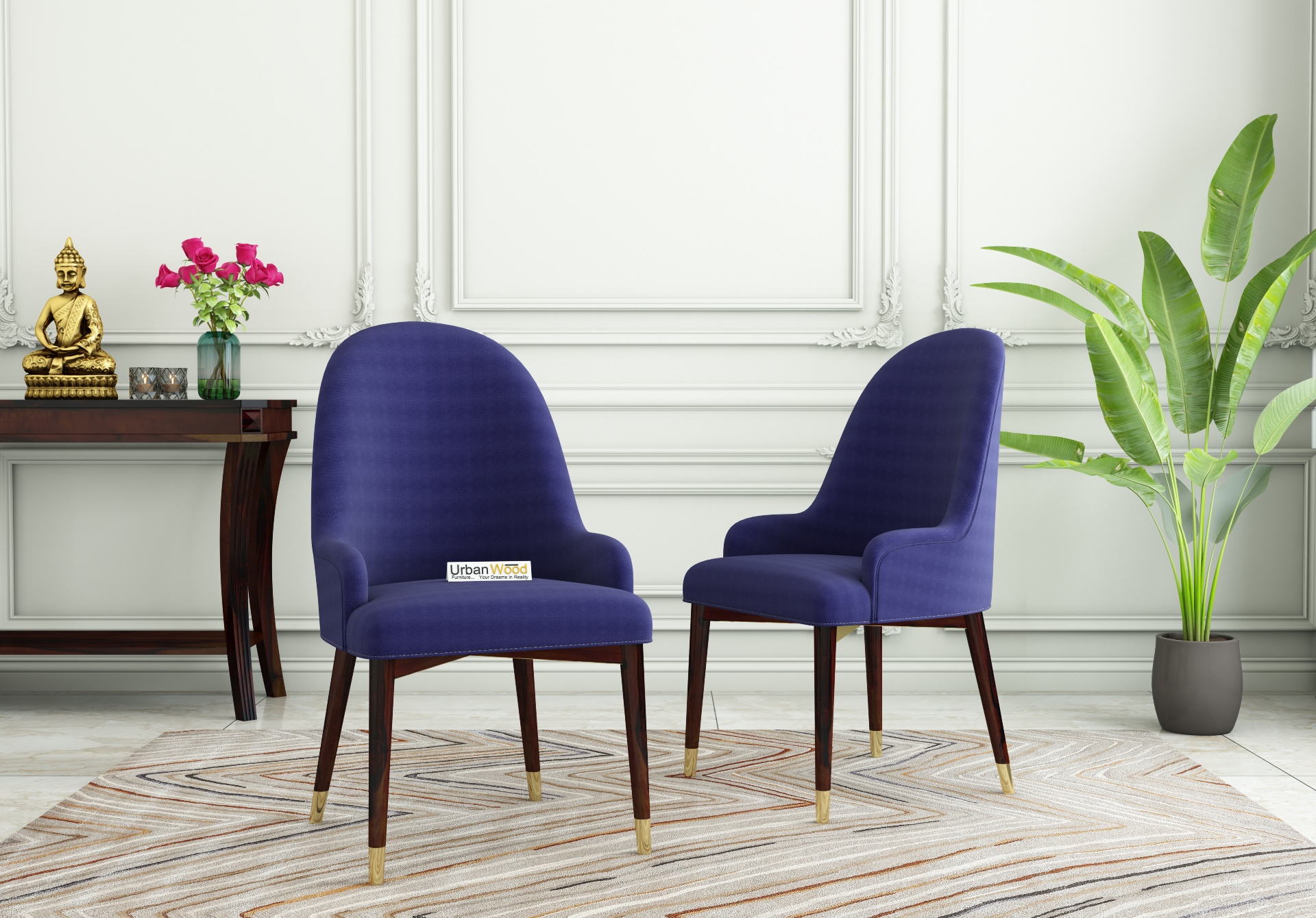 Nordic Dining Chair - Set Of 2 (Cotton, Navy Blue)