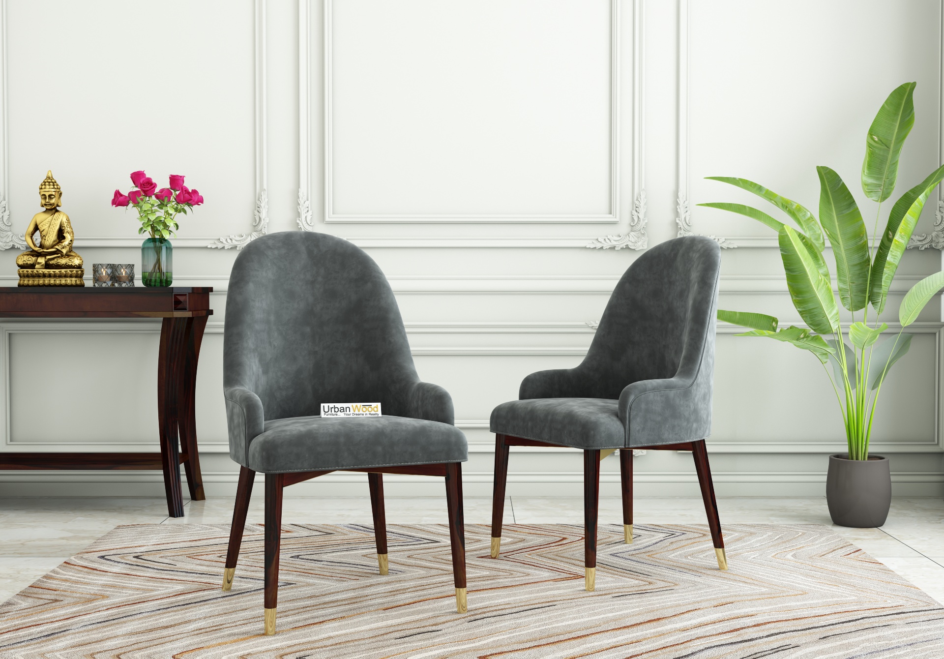Nordic Dining Chair - Set Of 2 (Velvet, Stone Grey)
