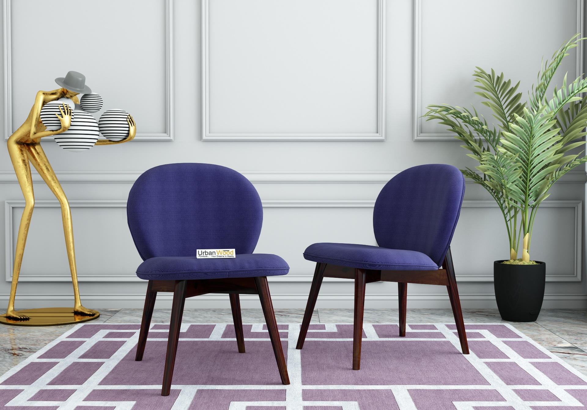 Serene Dining Chair - Set Of 2 (Cotton, Navy Blue)