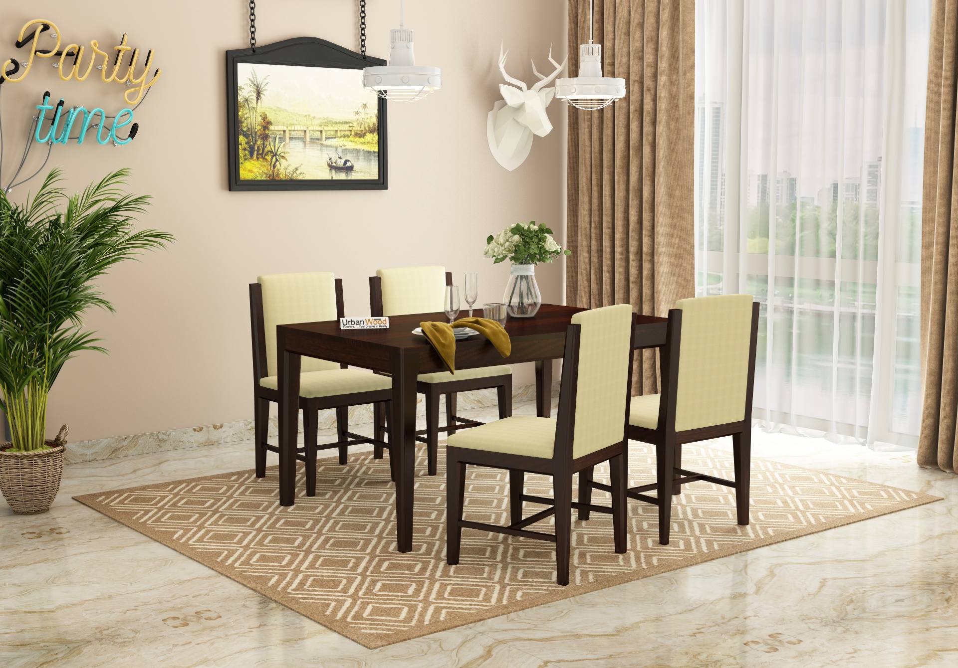 Deck 4-Seater Dining Table Set <small>( Walnut Finish )</small>