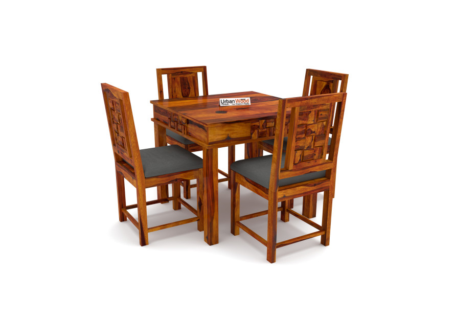Buy Hover 4Seater Dining Table Set (Honey Finish) Online in India