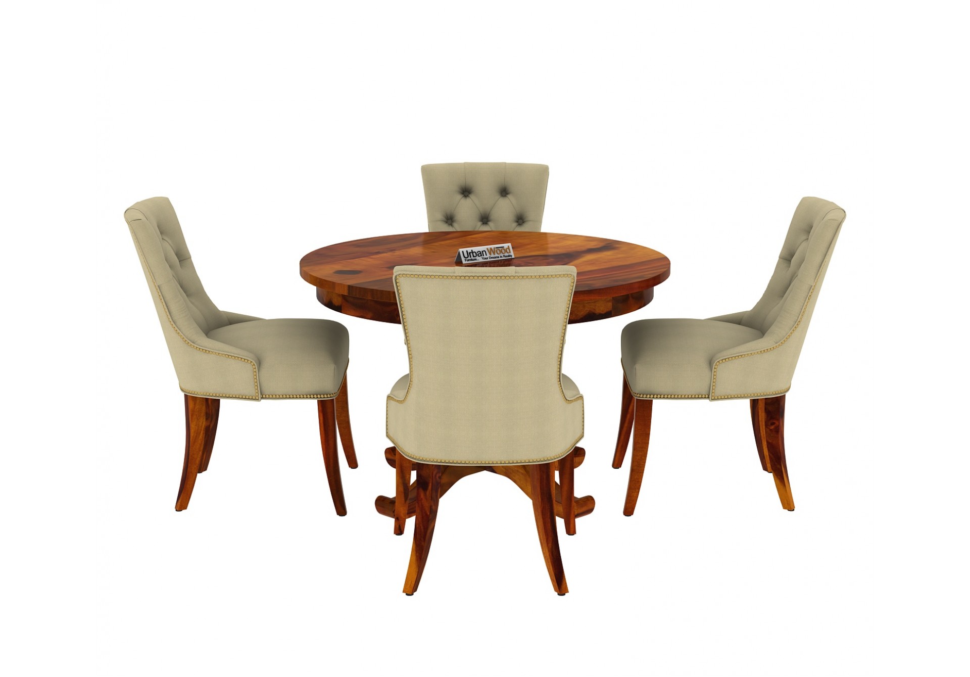 Knit 4-Seater Round Dining Table Set ( Honey Finish )