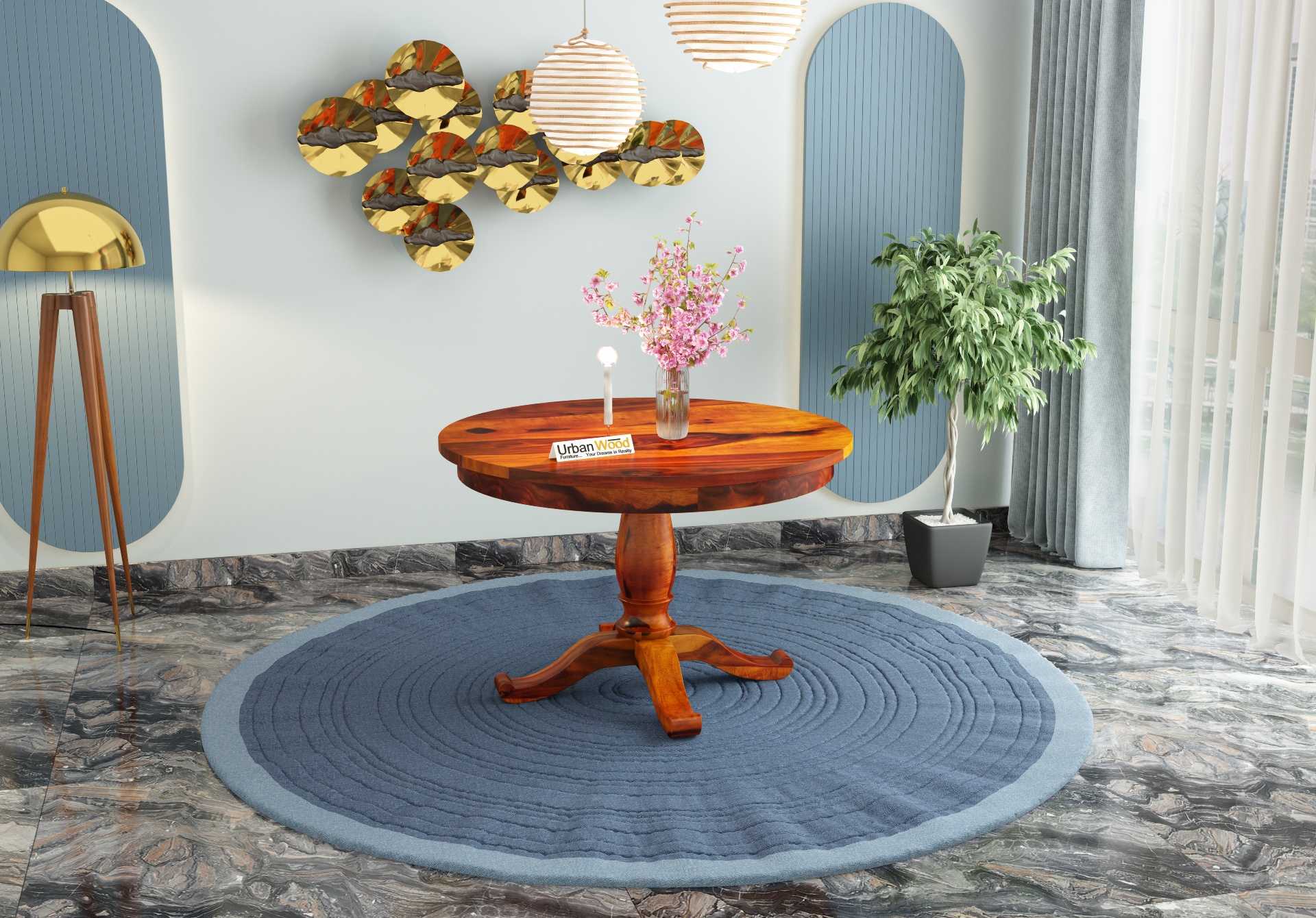 Knit 4-Seater Round Dining Table ( Honey Finish )
