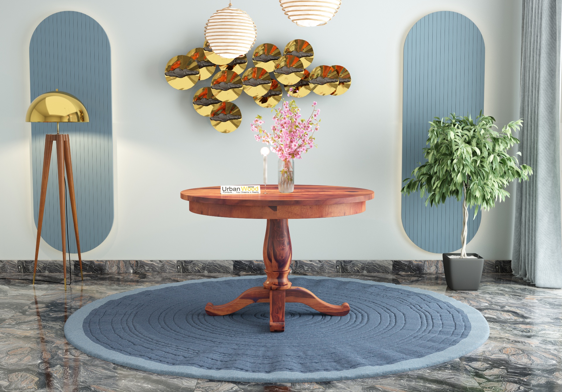 Knit 4-Seater Round Dining Table ( Teak Finish )