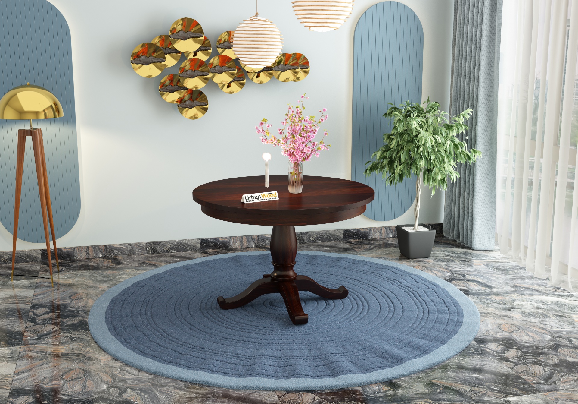 Knit 4-Seater Round Dining Table <small>( Walnut Finish )</small>