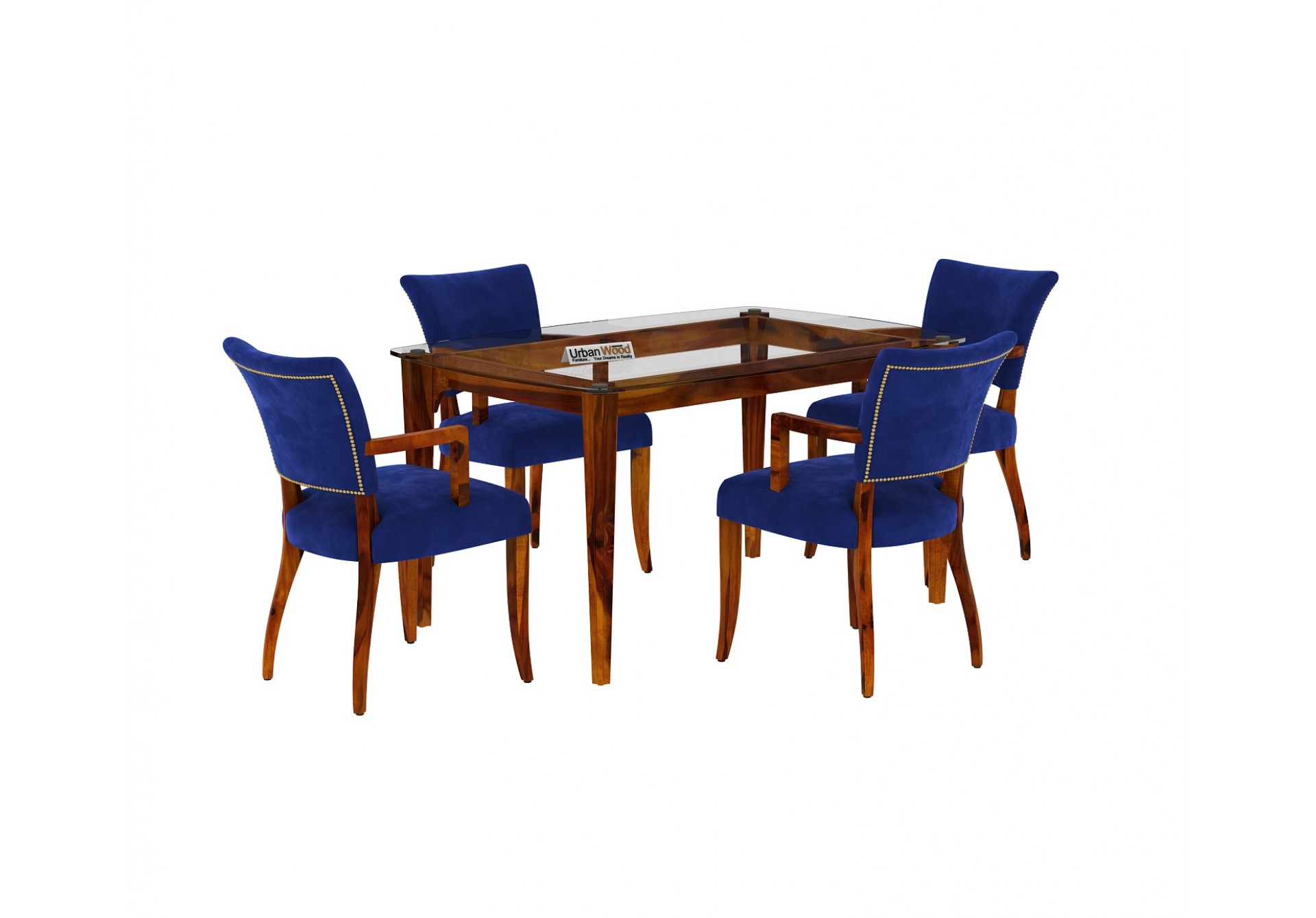 Quipo 4-Seater Dining Table Set (With Arms) (Honey Finish)