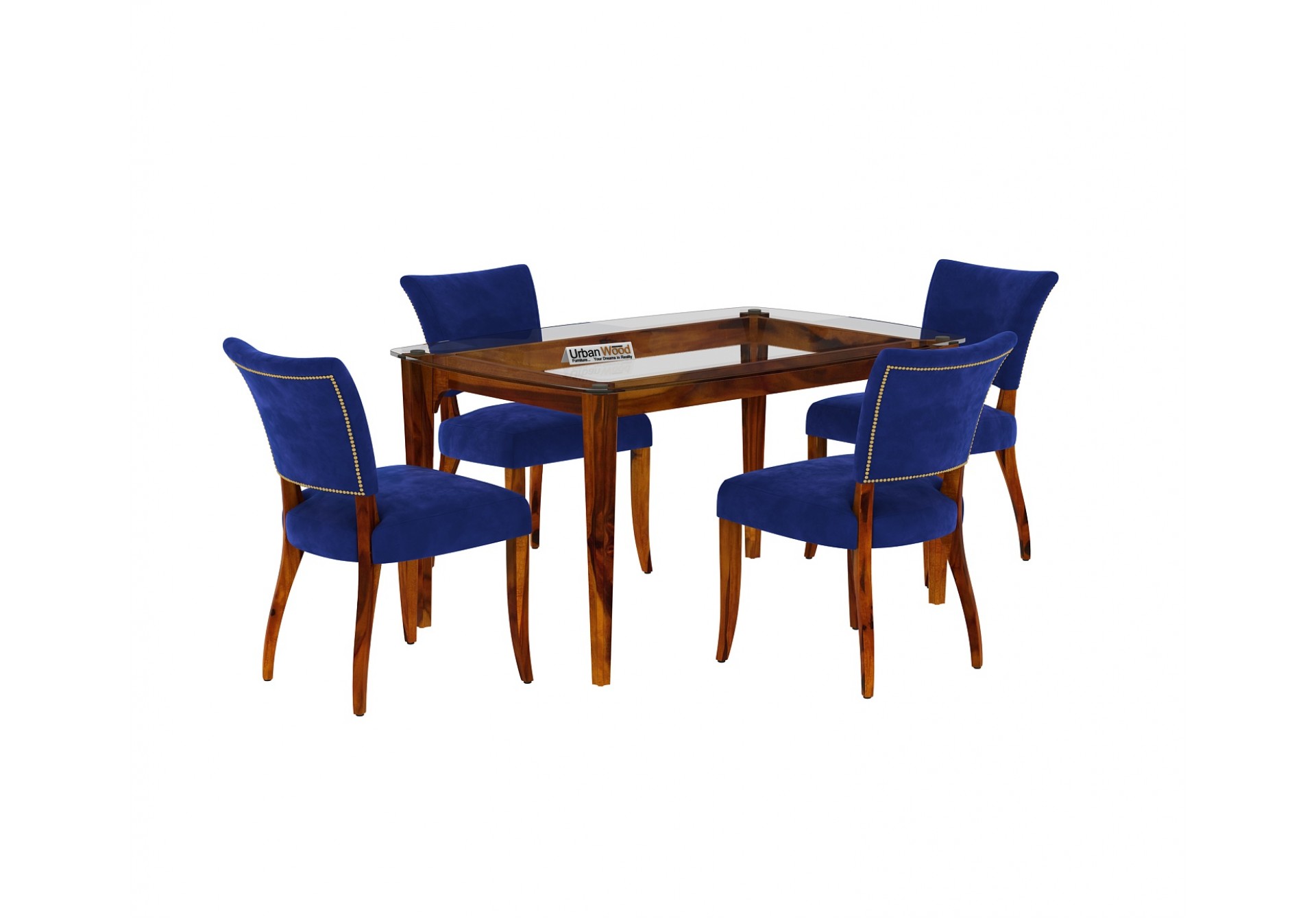 Quipo 4-Seater Dining Table Set ( Without Arms ) ( Honey Finish )