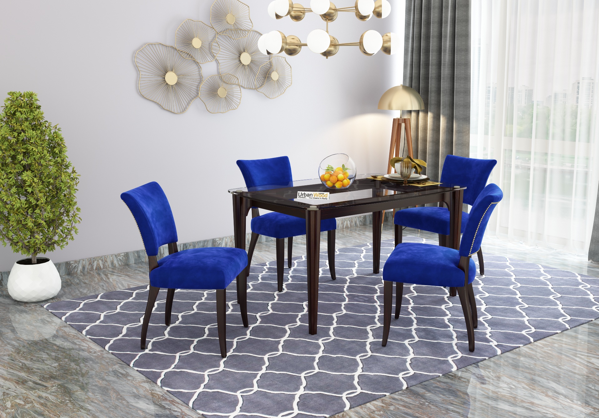 Quipo 4-Seater Dining Table Set ( Without Arms ) ( Walnut Finish )