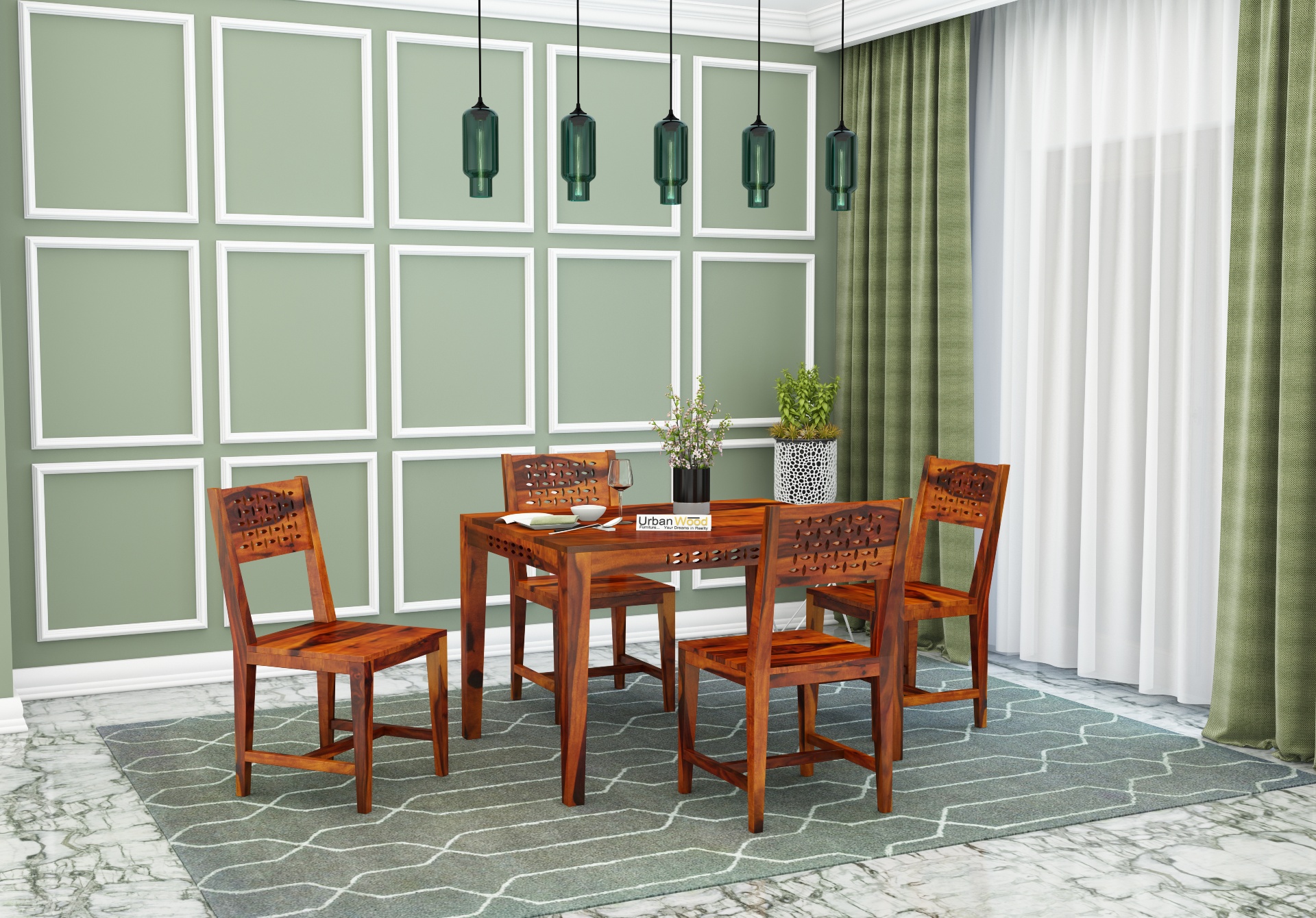 Woodora 4-Seater Dining Set ( Honey Finish )