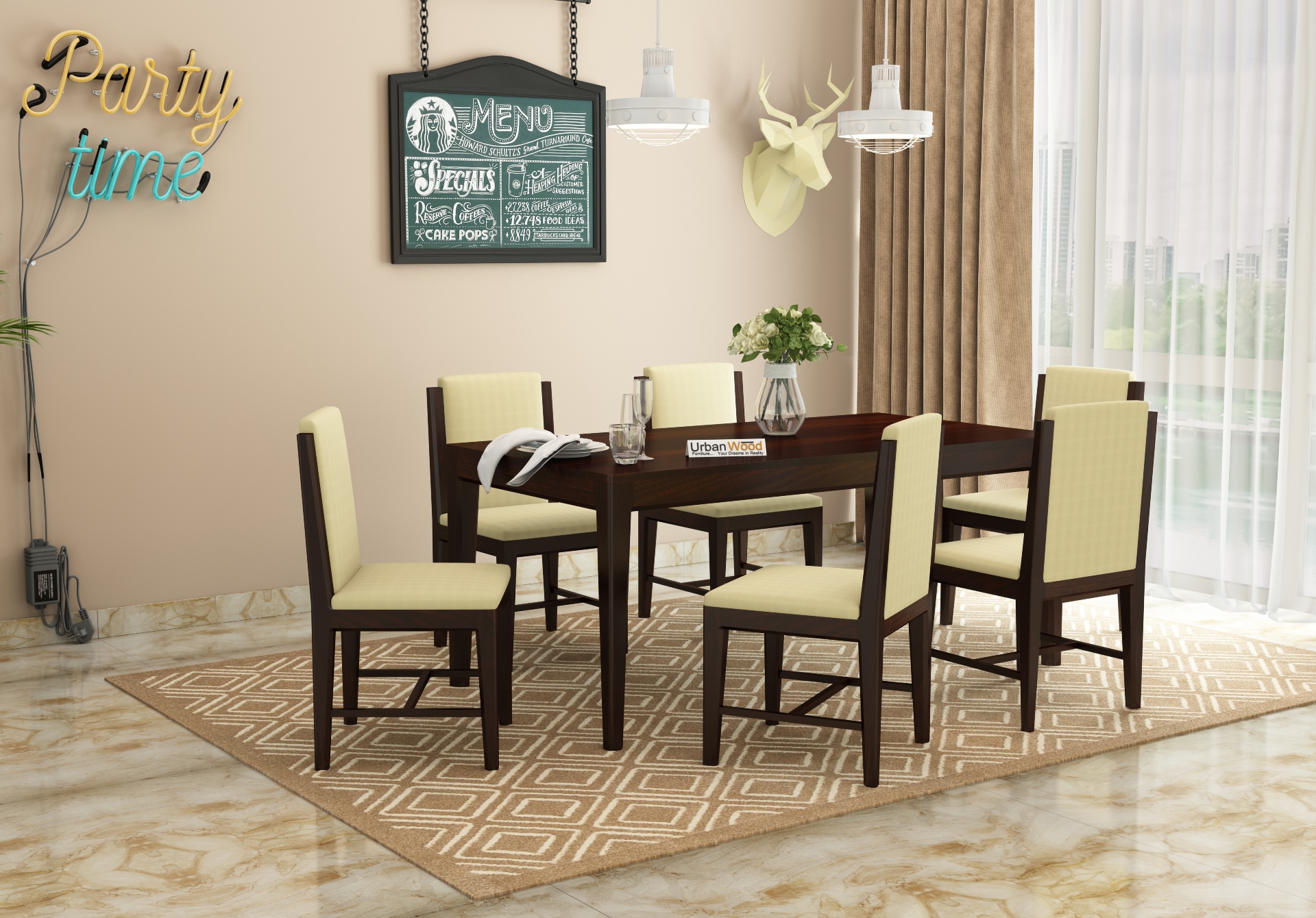 Deck 6-Seater Dining Table Set <small>( Walnut Finish )</small>