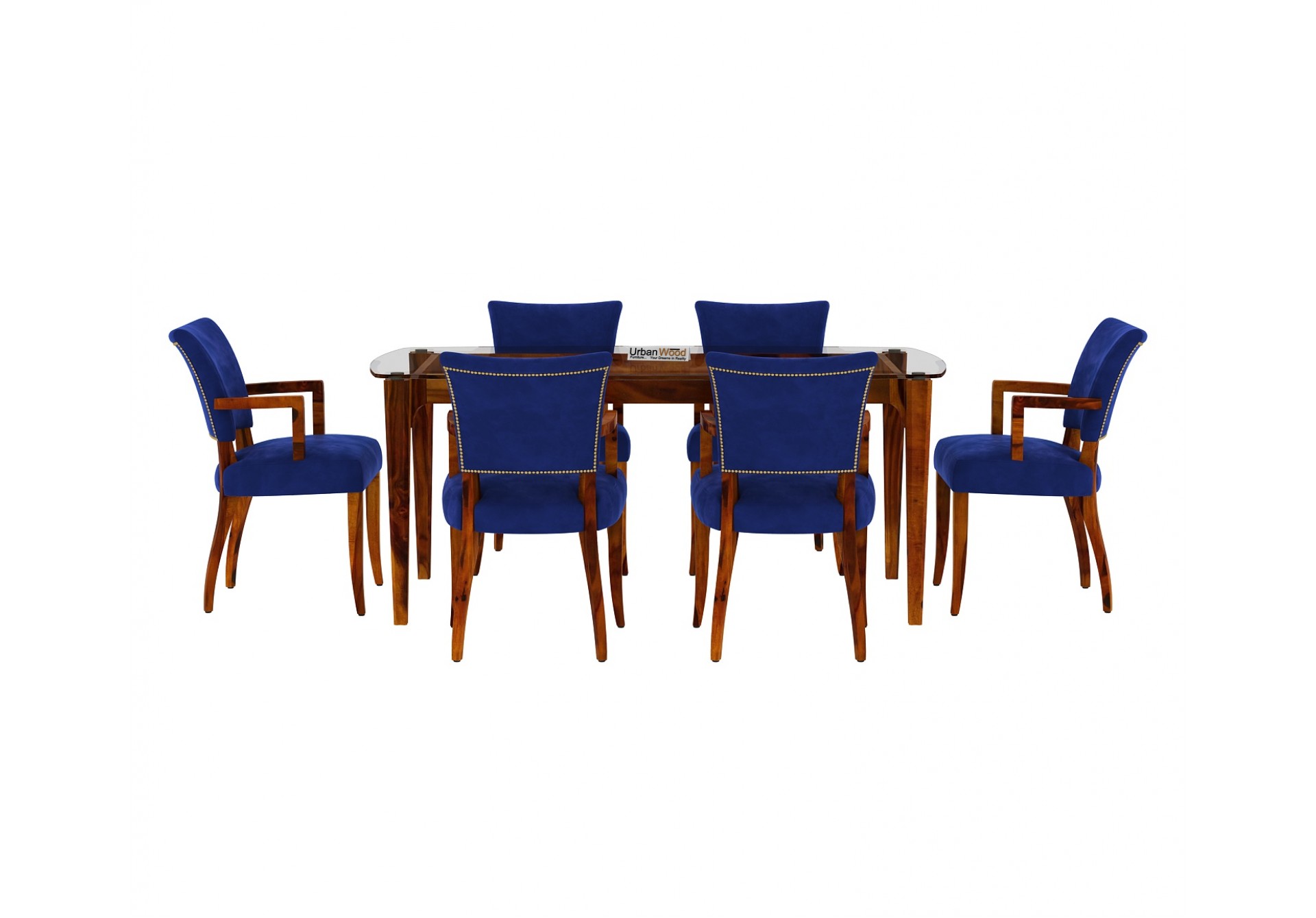 Quipo 6-Seater Dining Table Set (With Arms) (Honey Finish)