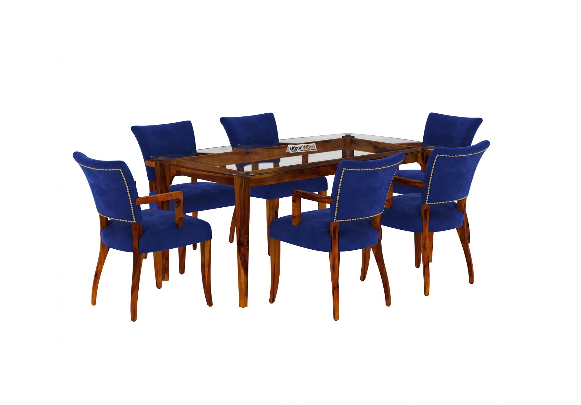 Quipo 6-Seater Dining Table Set (With Arms) (Honey Finish)