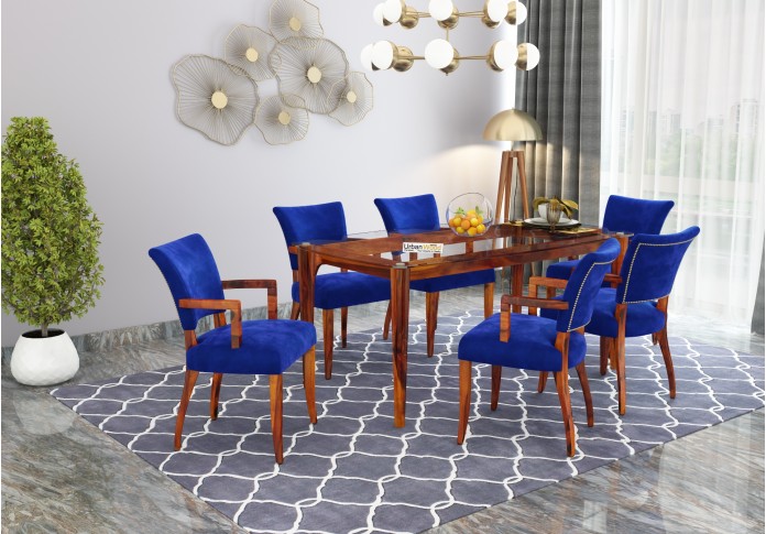 Quipo 6-Seater Dining Table Set (With Arms) (Honey Finish)