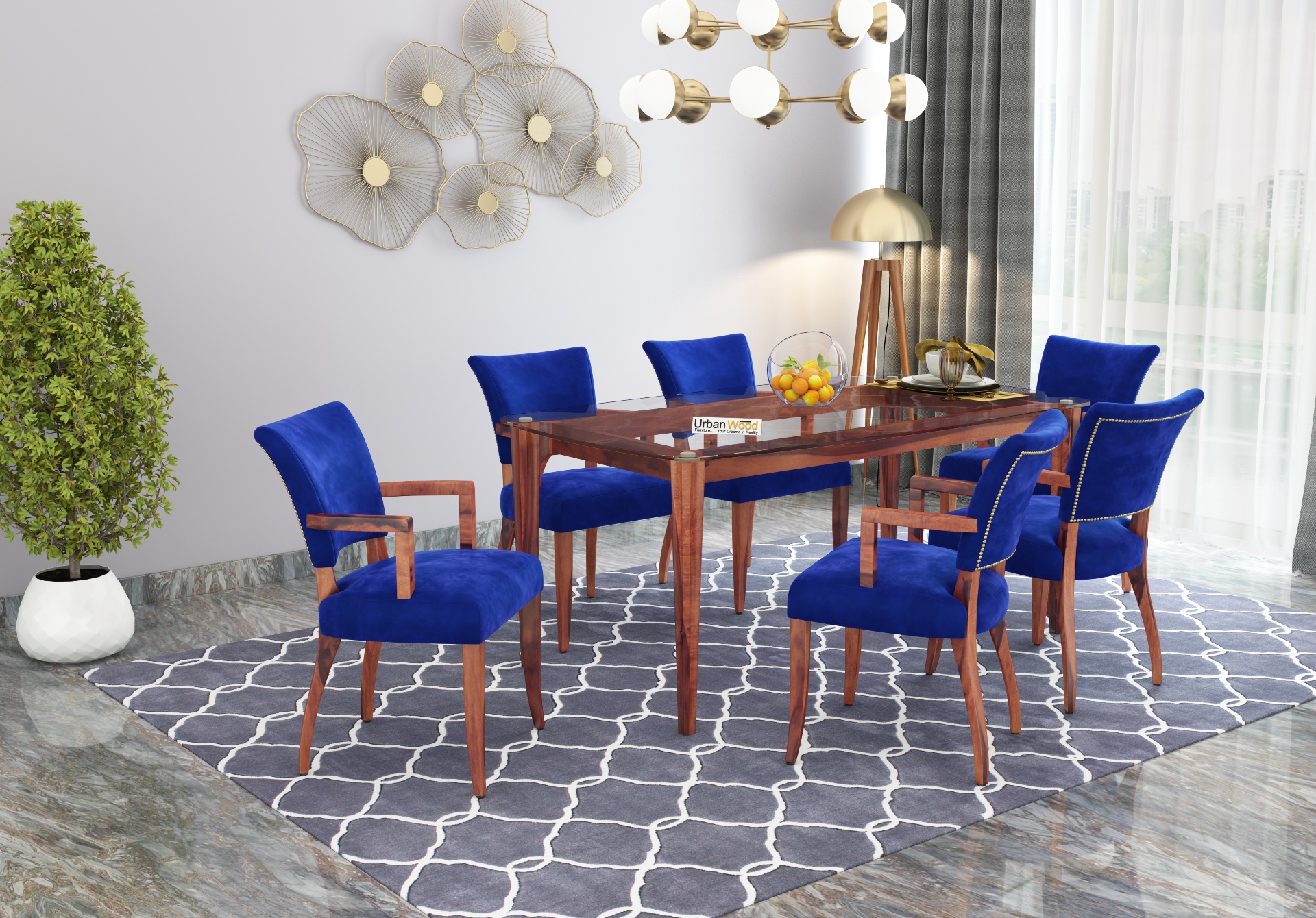 Quipo 6-Seater Dining Table Set <small>( With Arms ) ( Teak Finish )</small>