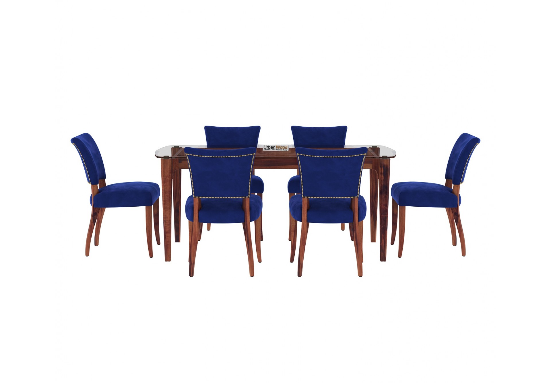 Quipo 6-Seater Dining Table Set ( Without Arms ) ( Teak Finish )