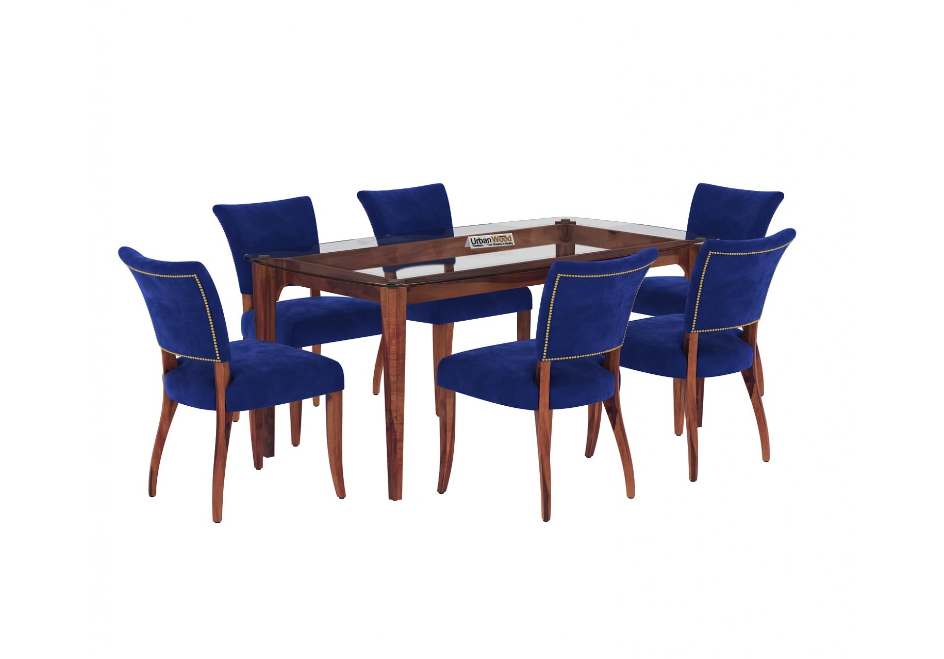 Quipo 6-Seater Dining Table Set ( Without Arms ) ( Teak Finish )
