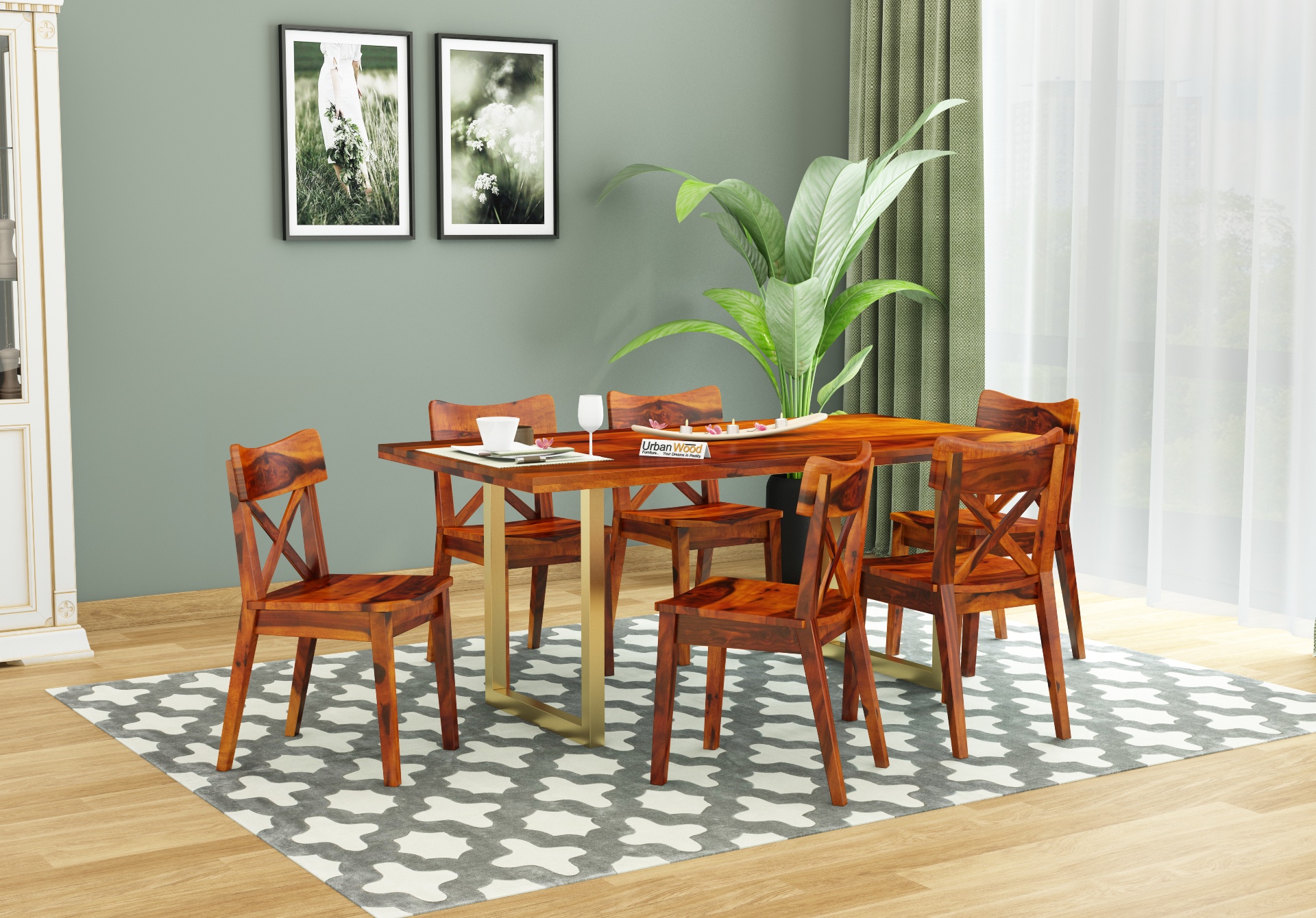 Tale 6-Seater Dining Table Set ( Honey Finish )