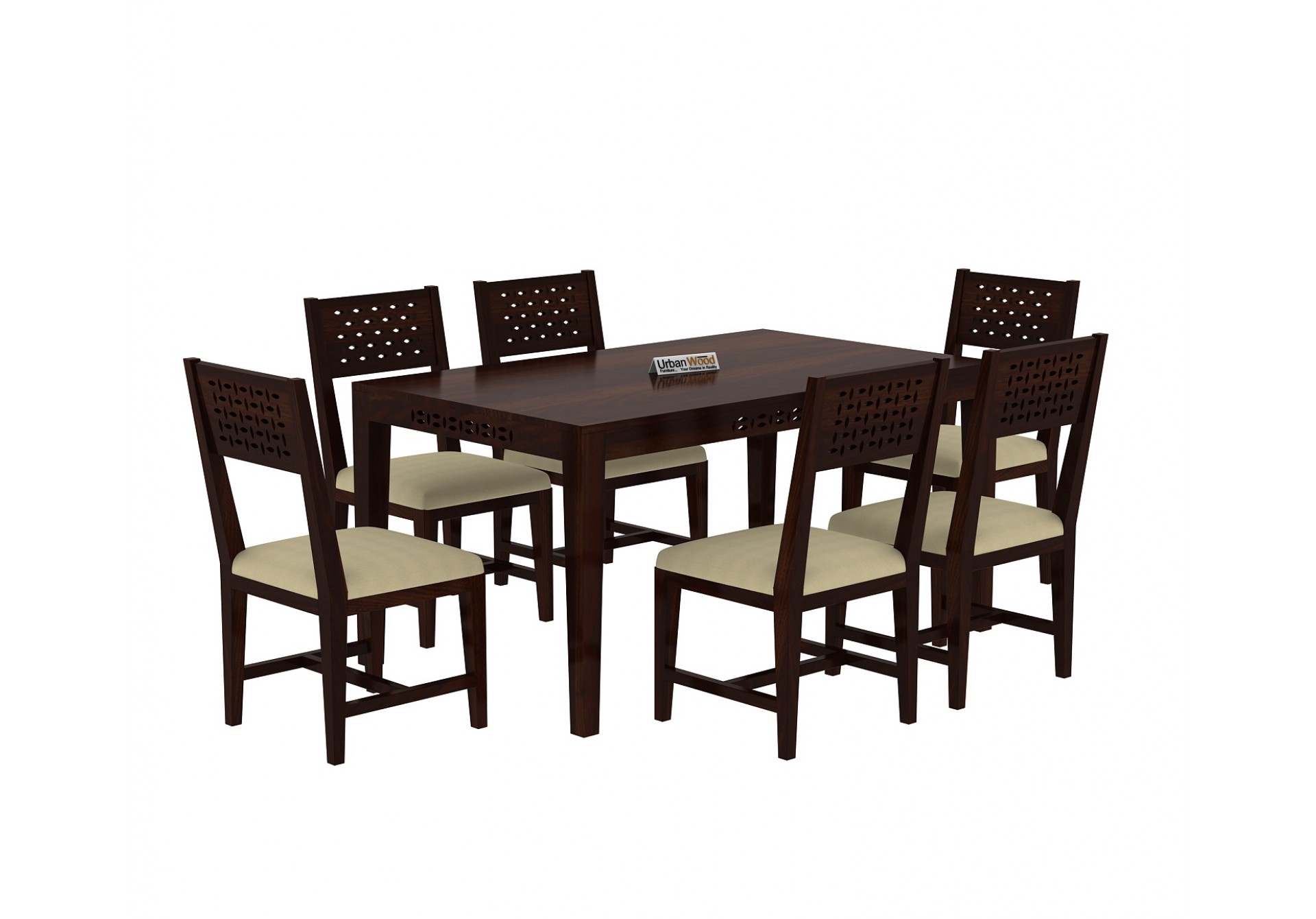 Woodora 6 Seater Dining Set with Cushion (Walnut Finish)
