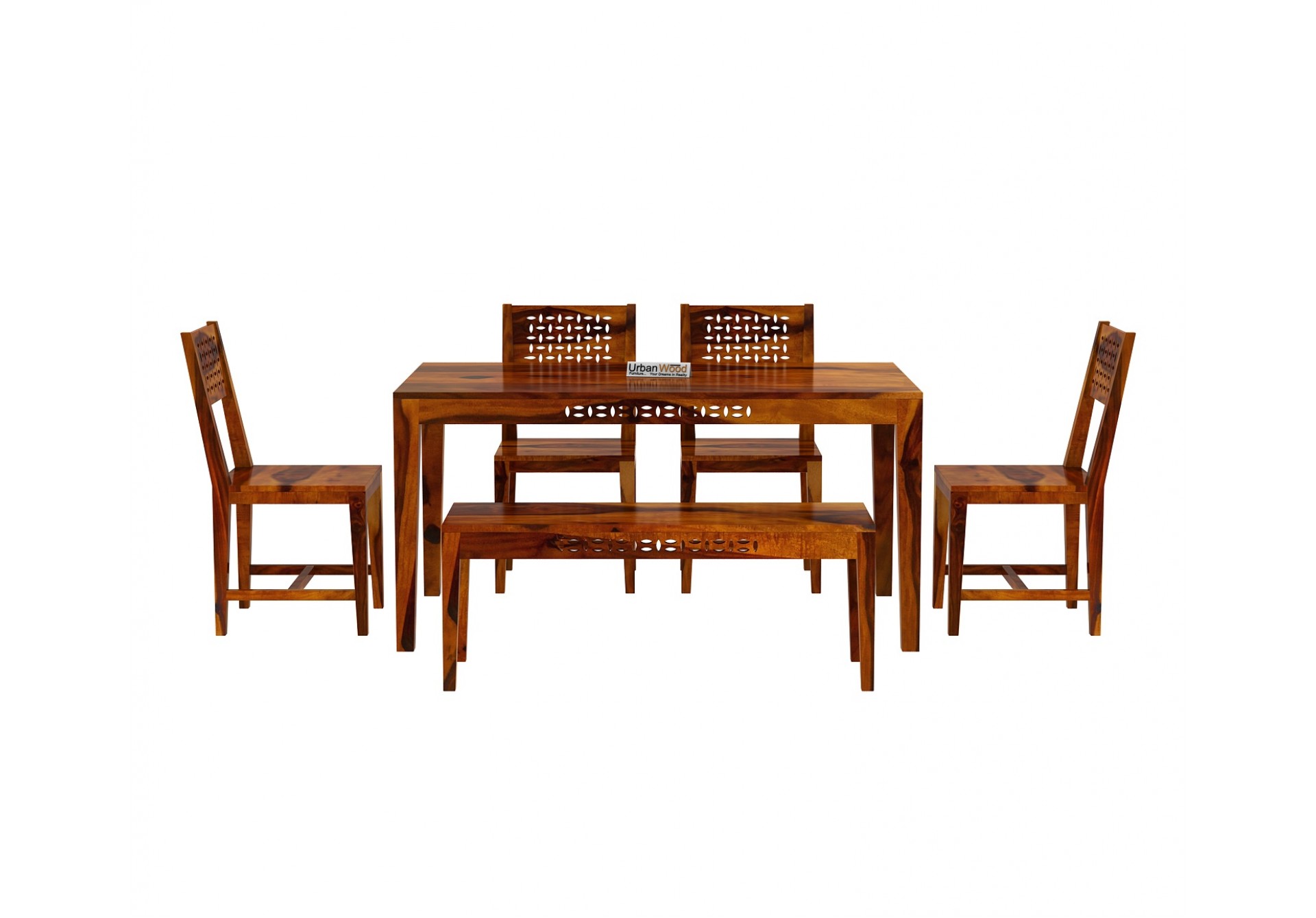 Woodora 6-Seater Dining Set With Bench ( Honey Finish )
