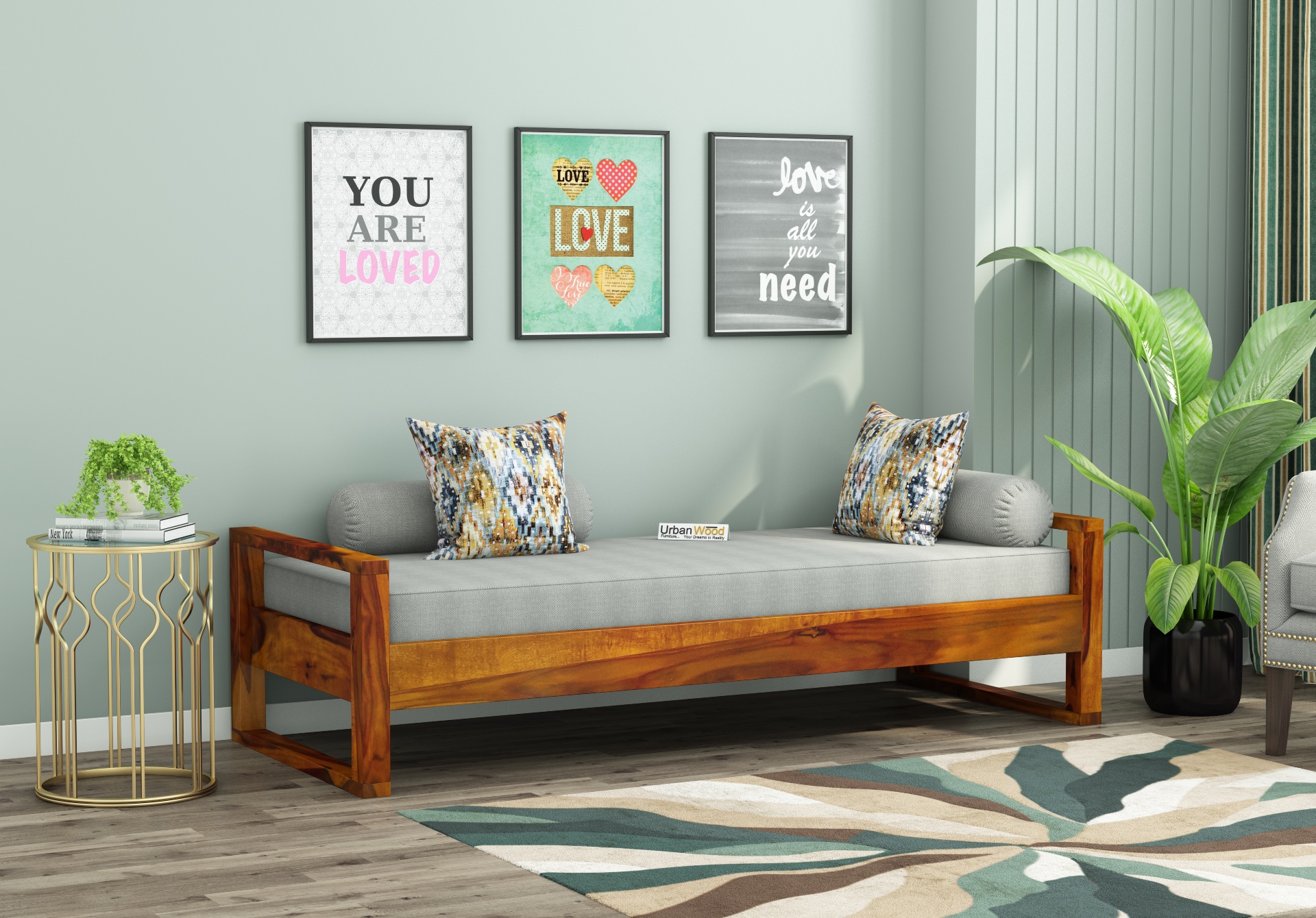 Ara Wooden Diwan Bed ( Honey Finish )